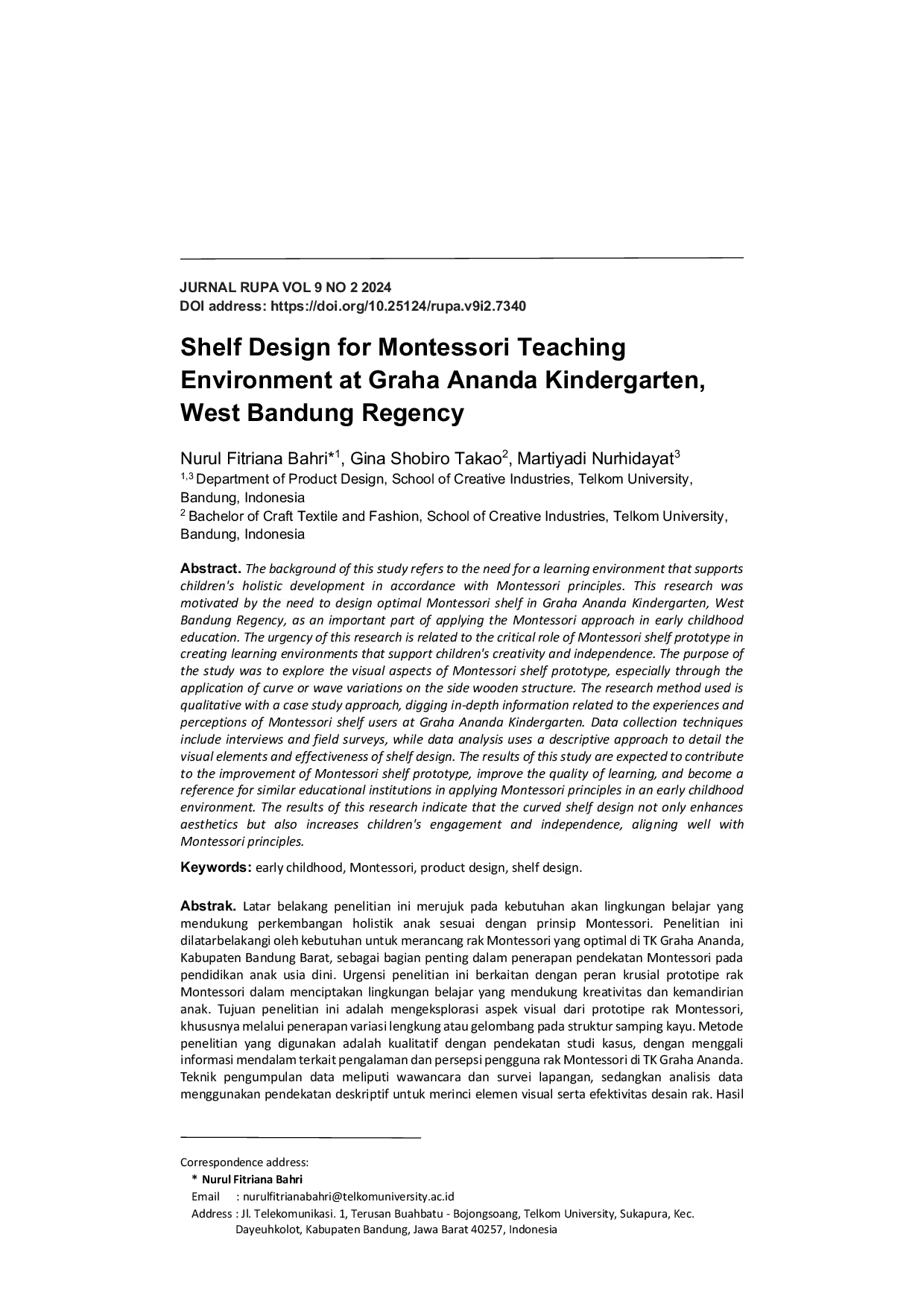 JURIS Shelf Design for Montessori Teaching Environment at Graha Ananda Kindergarten West Bandung Regency