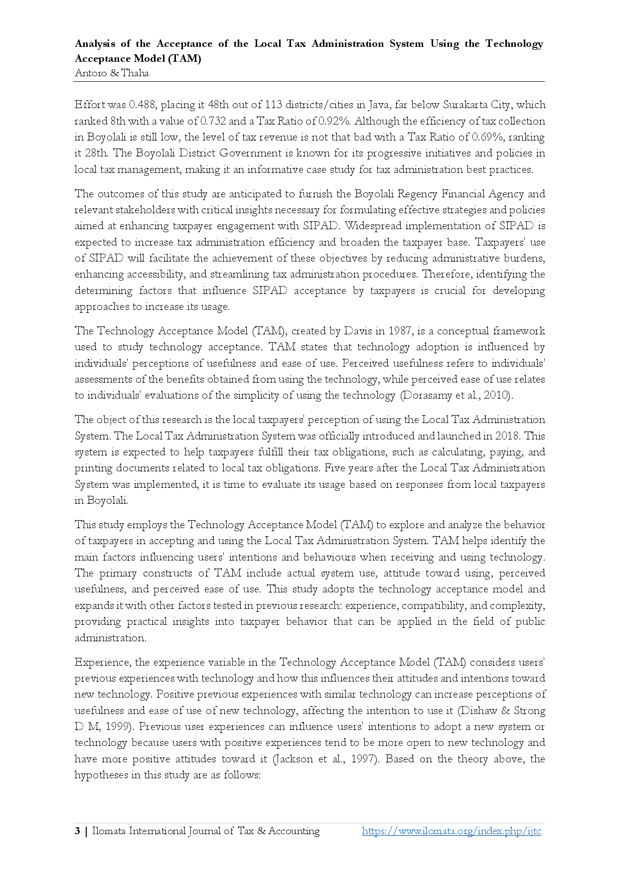 juris Analysis of the Acceptance of the Local Tax Administration System Using the Technology Acceptance Model TAM
