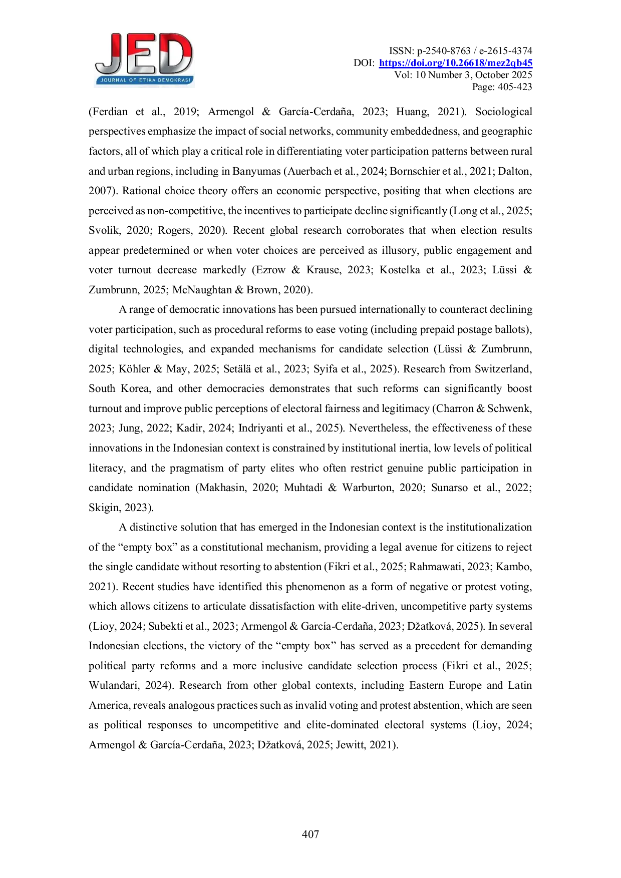 JURIS Public Voter Participation and Protest Voting in the 2024 Banyumas Single Candidate Election