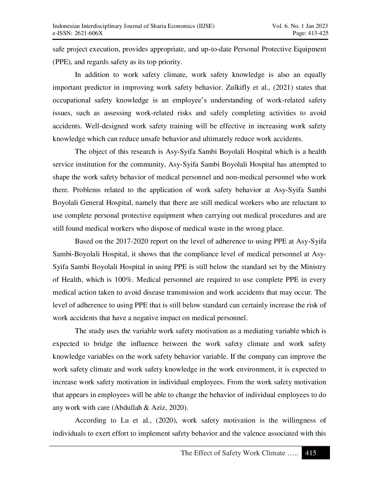JURIS The Effect Of Work Safety Climate And Work Safety Knowledge On Work Safety Behavior With Work Safety Motivation As An Intervening Variable