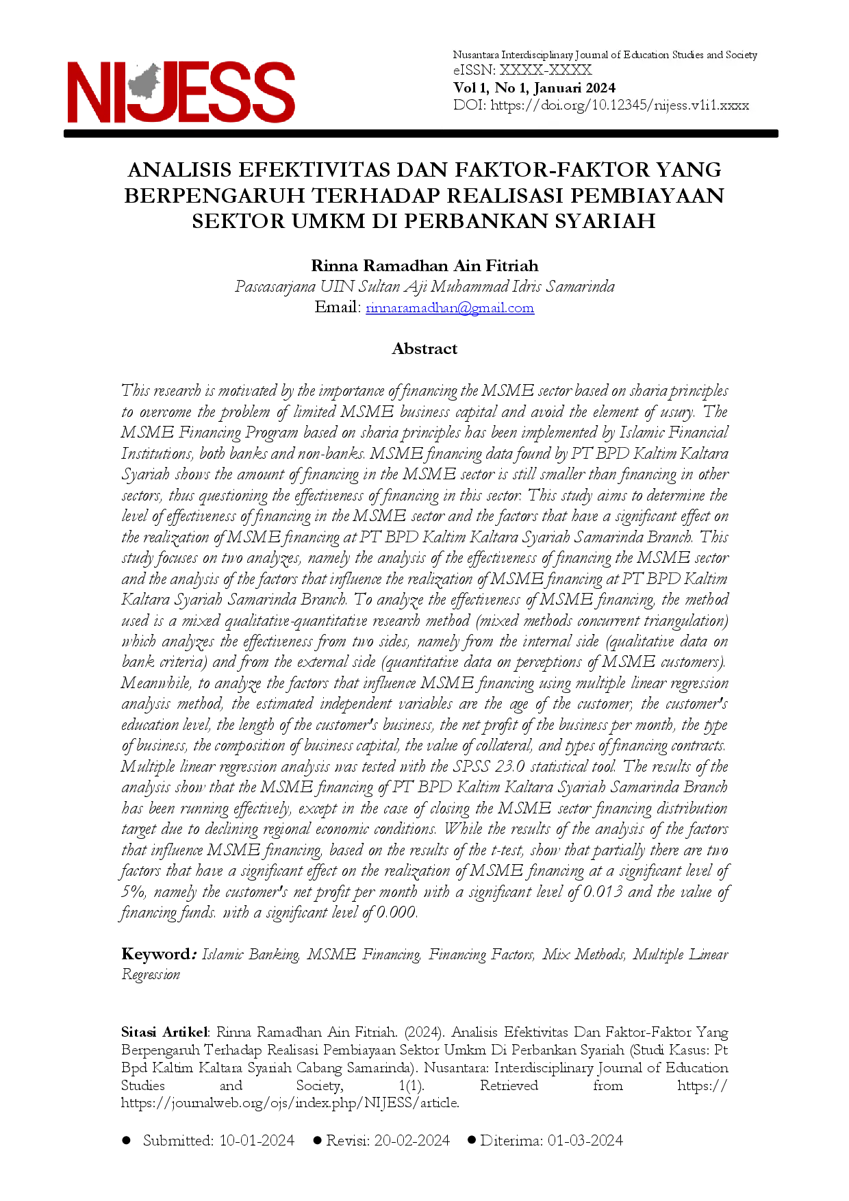 juris Analisis Efektivitas Dan Faktor Faktor Yang Berpengaruh Terhadap Realisasi Pembiayaan Sektor Ukm Di Perbankan Syariah