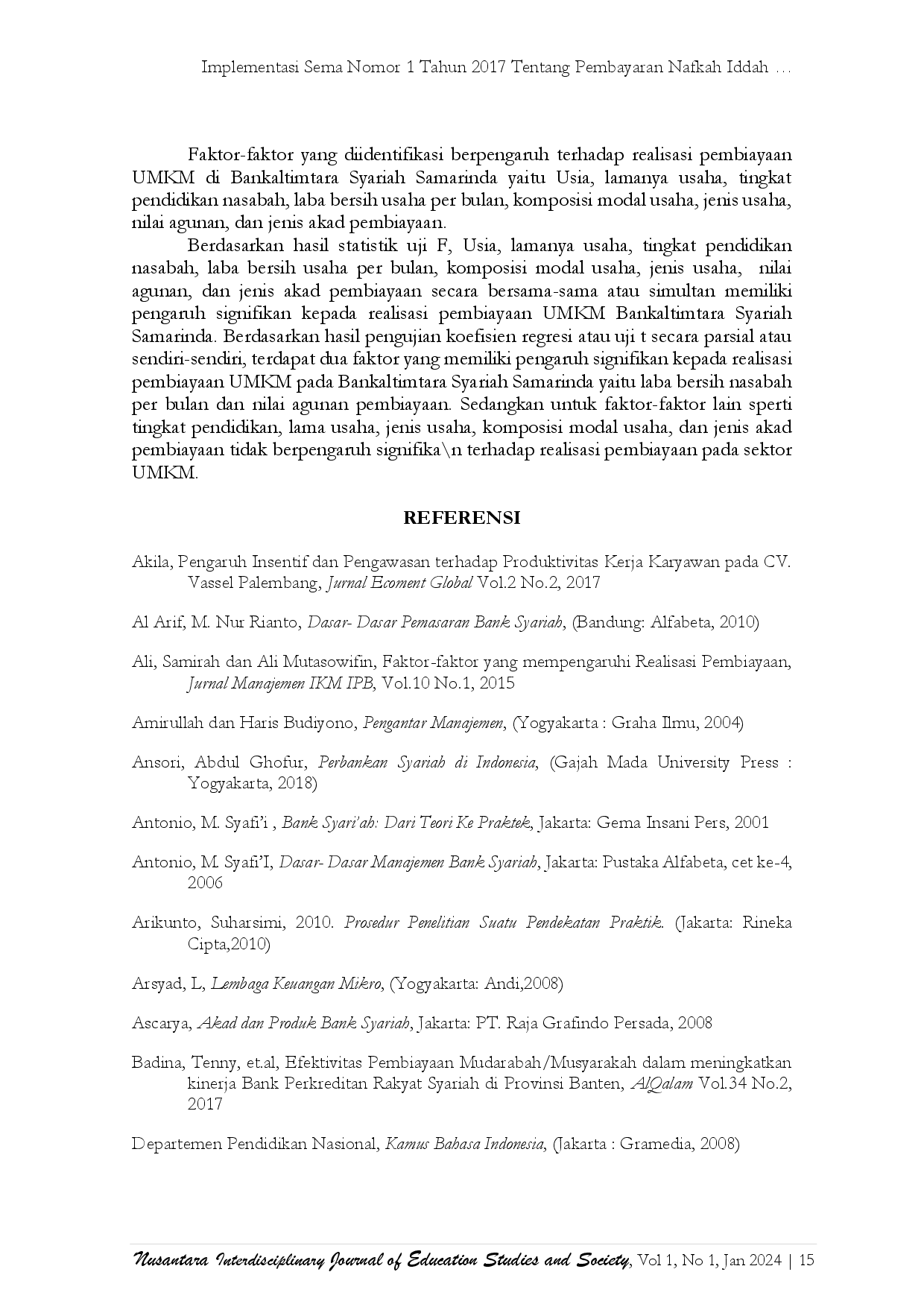 juris Analisis Efektivitas Dan Faktor Faktor Yang Berpengaruh Terhadap Realisasi Pembiayaan Sektor Ukm Di Perbankan Syariah