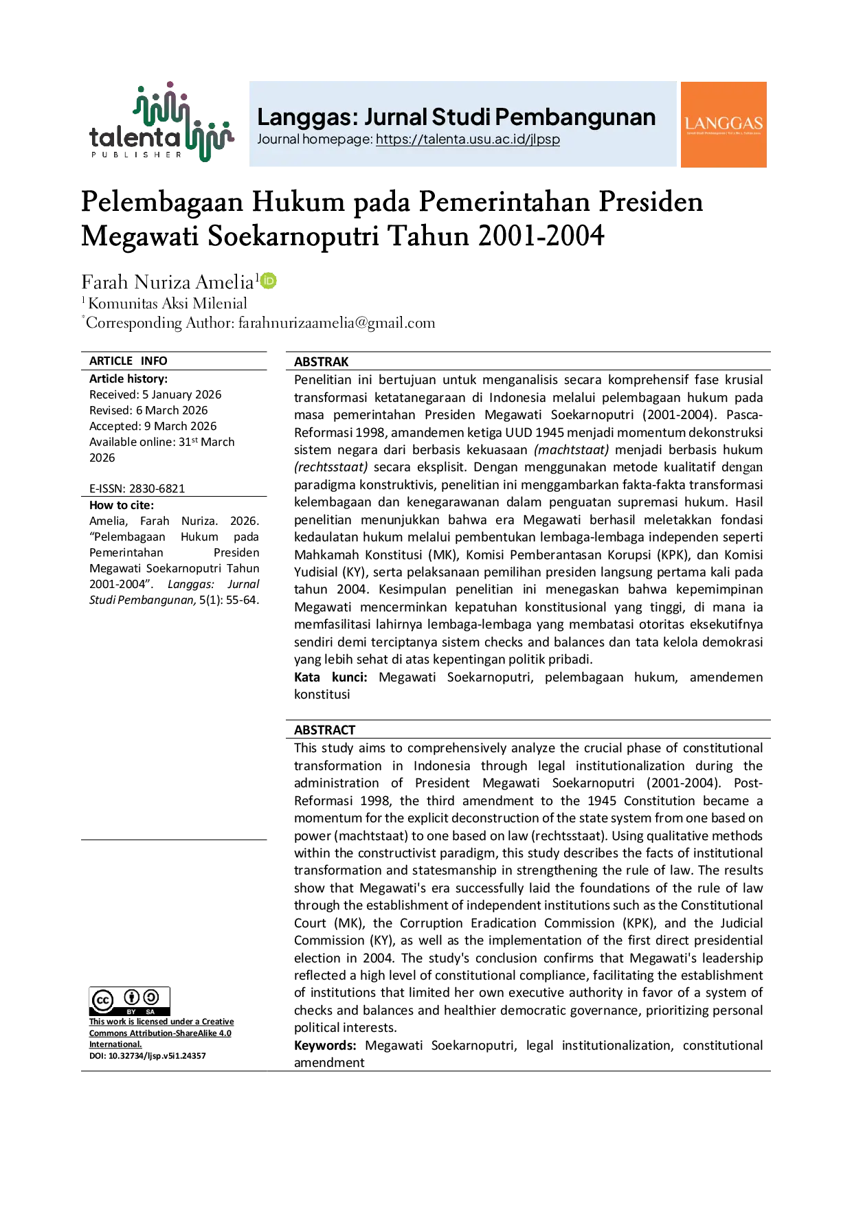 JURIS Pelembagaan Hukum pada Pemerintahan Presiden Megawati Soekarnoputri Tahun 2001 2004