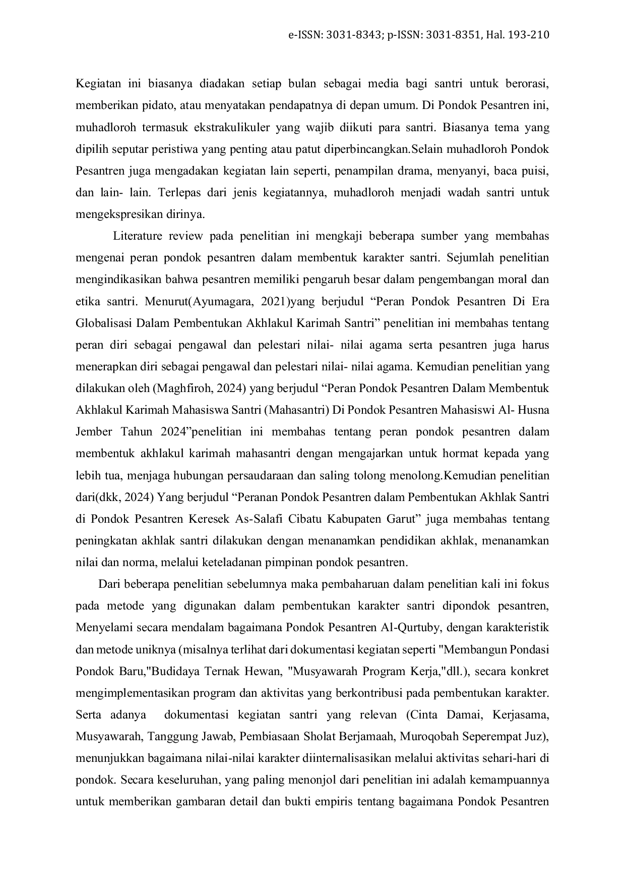 JURIS Peran Efektif Pondok Pesantren Al Qurtuby dalam Pembentukan Karakter Santri