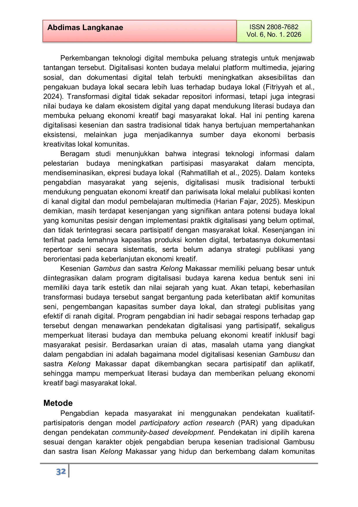 JURIS Digitalisasi Seni Musik Makassar Gambusu Mendukung Green Ekonomi dan Pariwisata Indonesia Timur