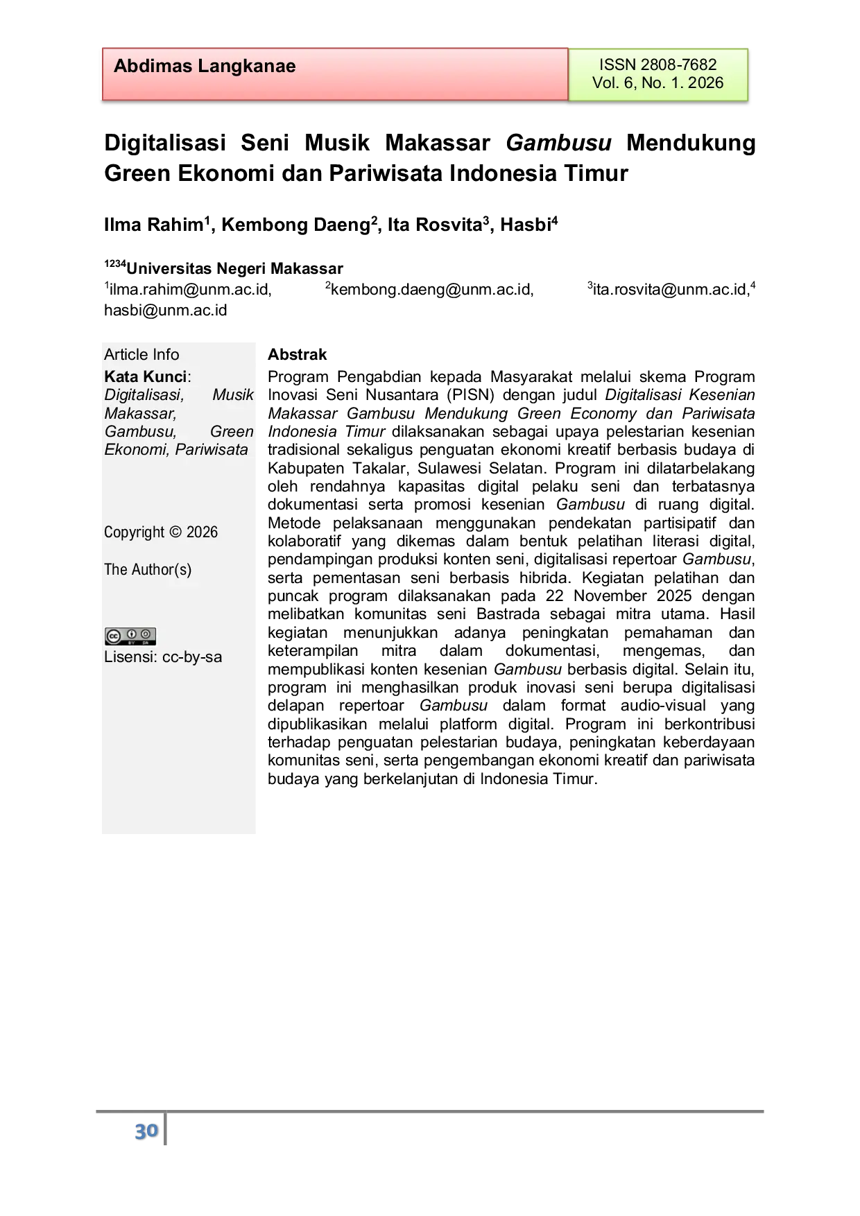 JURIS Digitalisasi Seni Musik Makassar Gambusu Mendukung Green Ekonomi dan Pariwisata Indonesia Timur