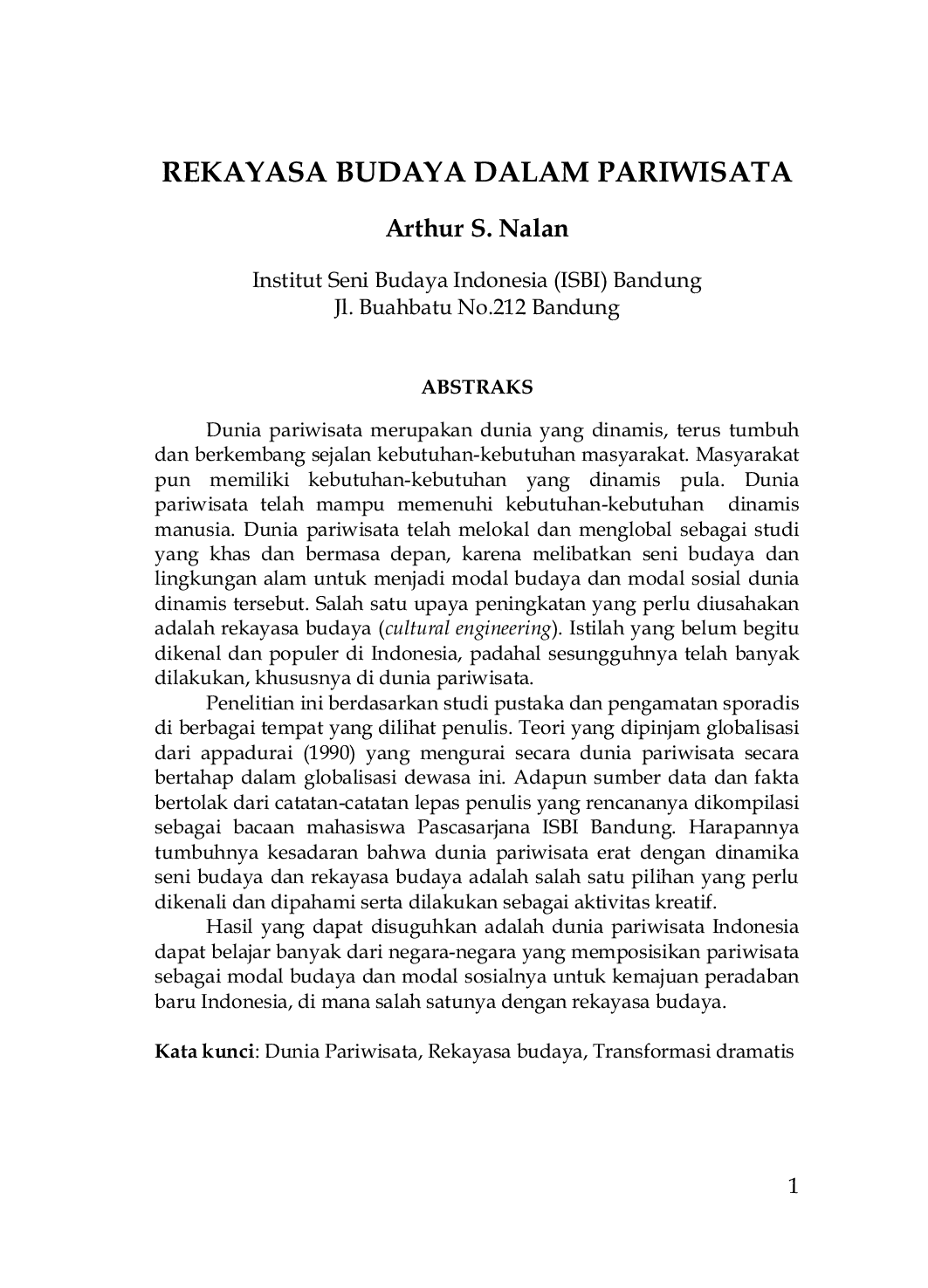 JURIS Rekayasa Budaya dalam Pariwisata