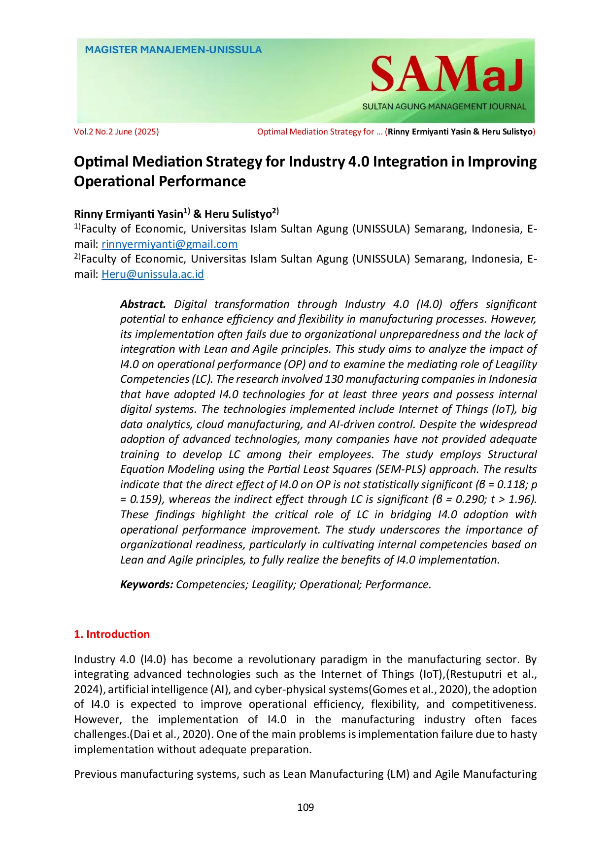 JURIS Optimal Mediation Strategy for Industry 4 0 Integration in Improving Operational Performance