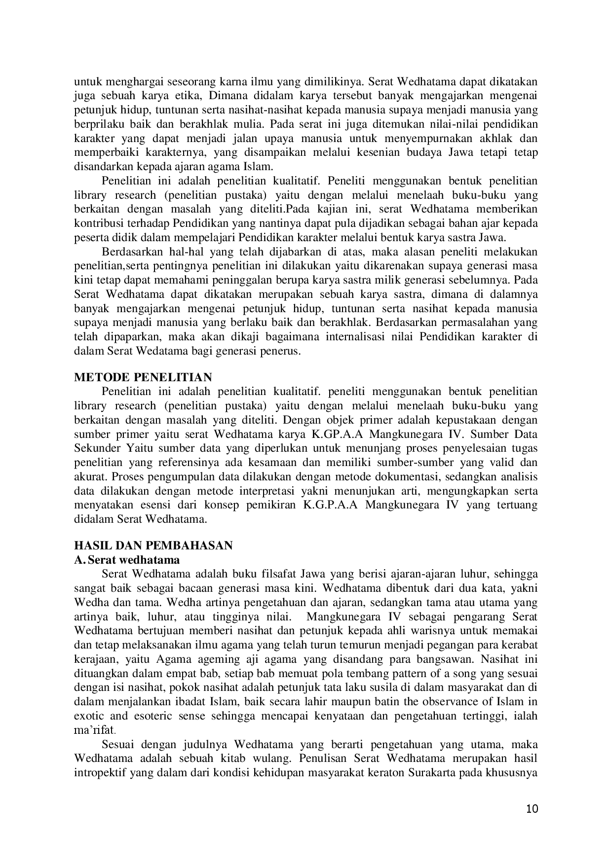 juris Internalisasi Pendidikan Akhlak Dalam Serat Wedhatama Karya K G P A A Mangkunegara Iv