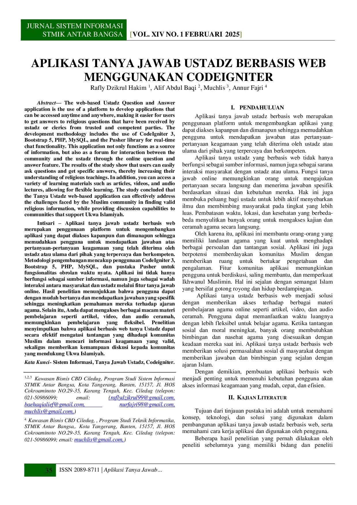 JURIS Aplikasi Tanya Jawab Ustadz Bebasis Web dengan Menggunakan Codiegniter Introduction