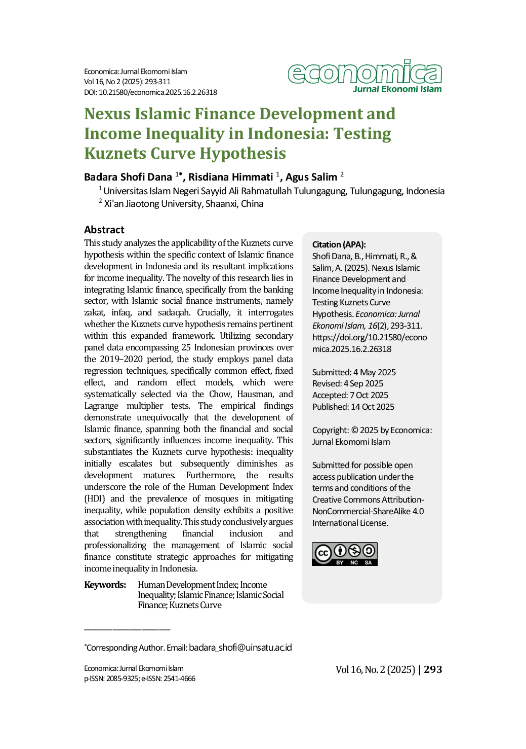 JURIS Nexus Islamic Finance Development and Income Inequality in Indonesia Testing Kuznets Curve Hypothesis