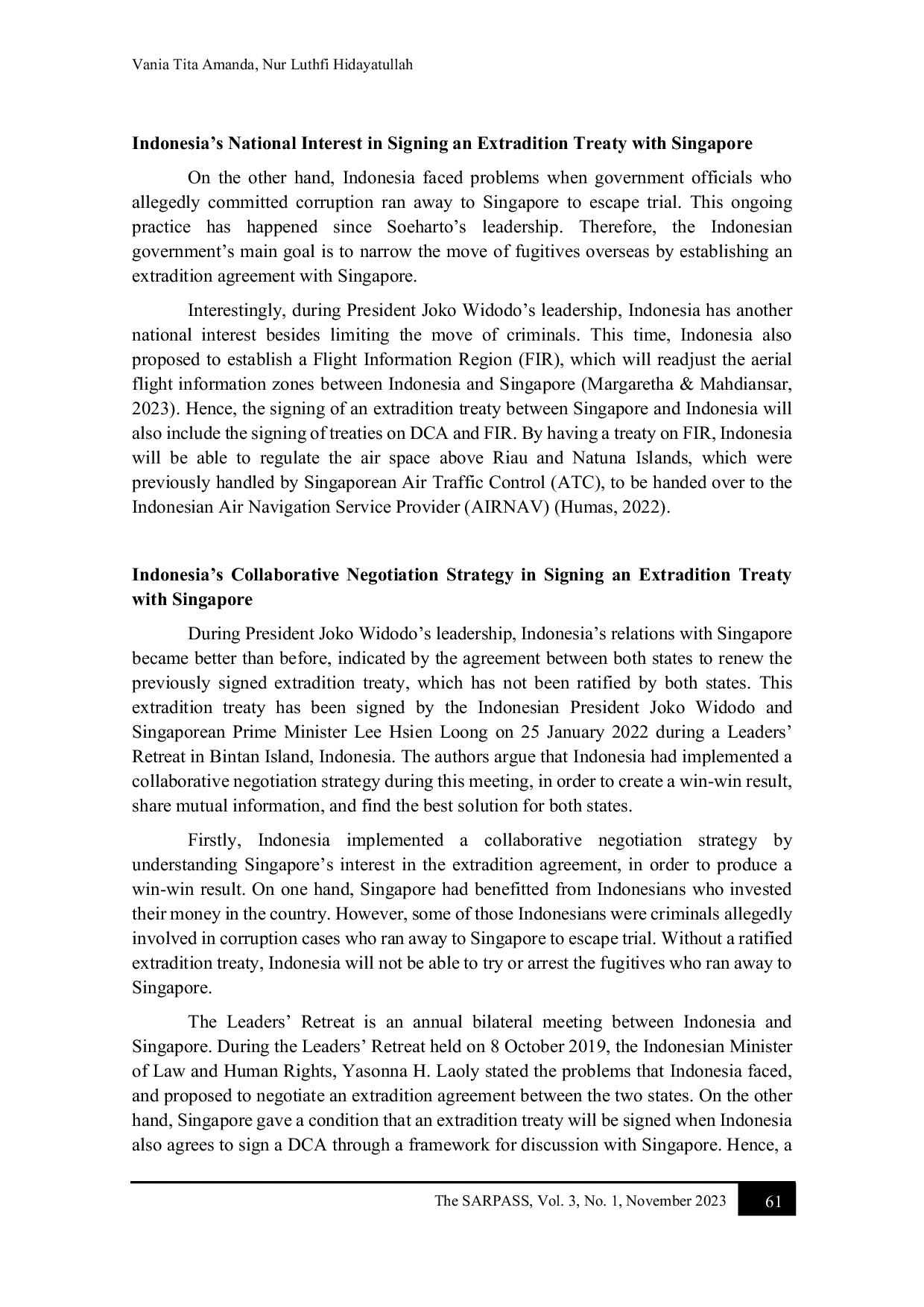 JURIS Indonesia s Negotiation Strategy in Establishing Extradition Treaty with Singapore in 2022