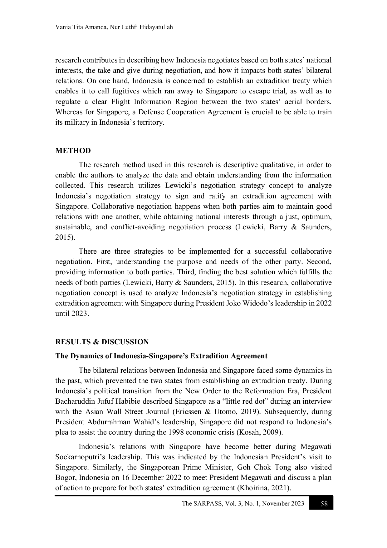 JURIS Indonesia s Negotiation Strategy in Establishing Extradition Treaty with Singapore in 2022