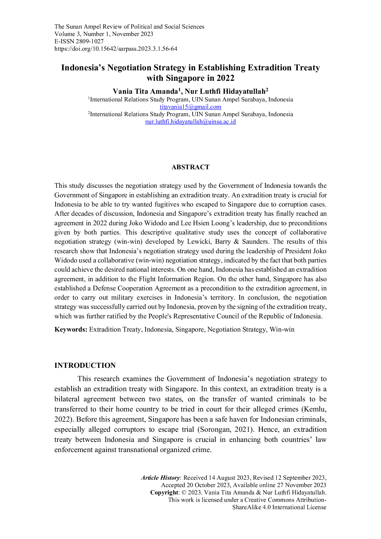 JURIS Indonesia s Negotiation Strategy in Establishing Extradition Treaty with Singapore in 2022