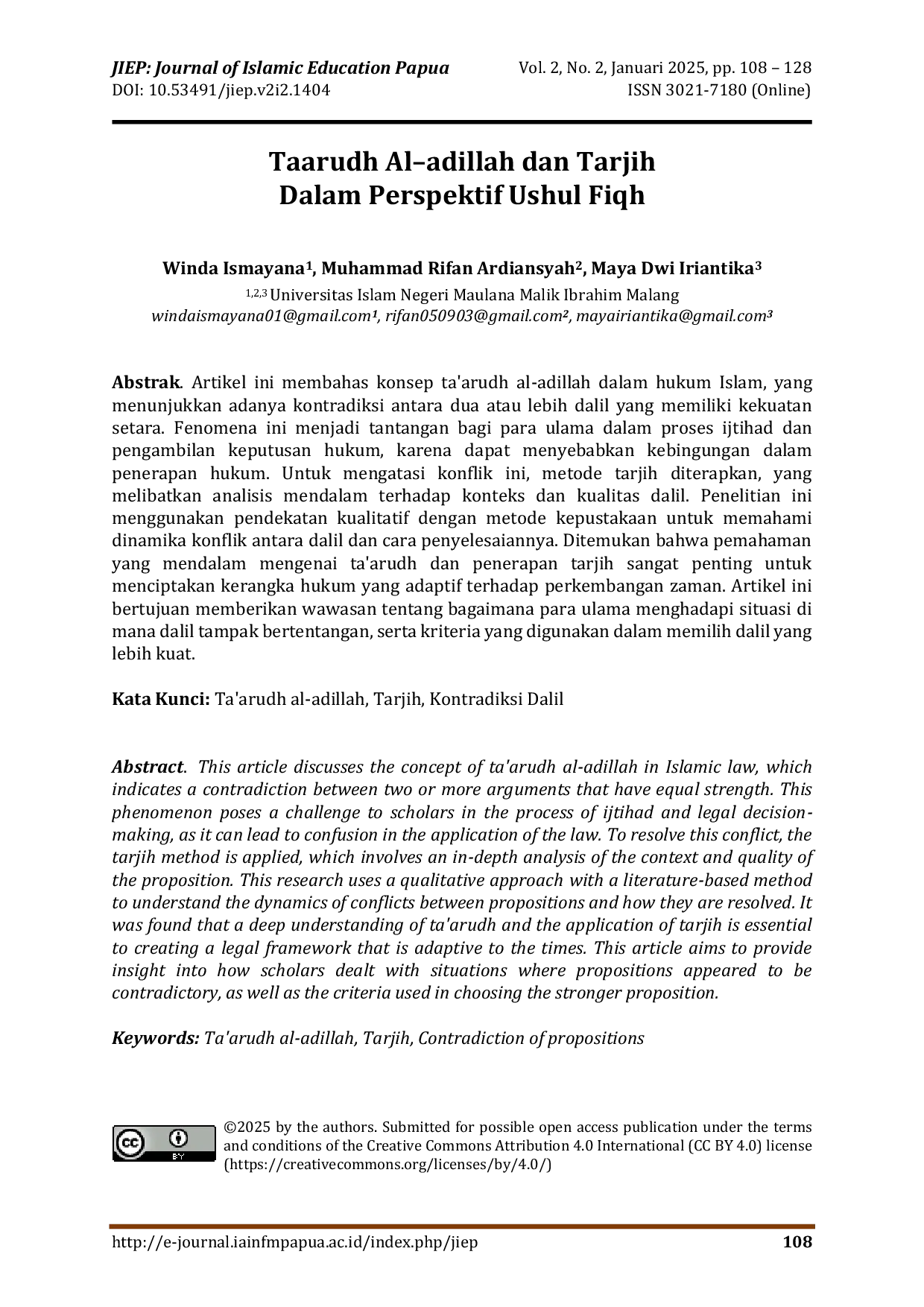 JURIS Taarudh Al adillah dan Tarjih dalam Perspektif Ushul Fiqh
