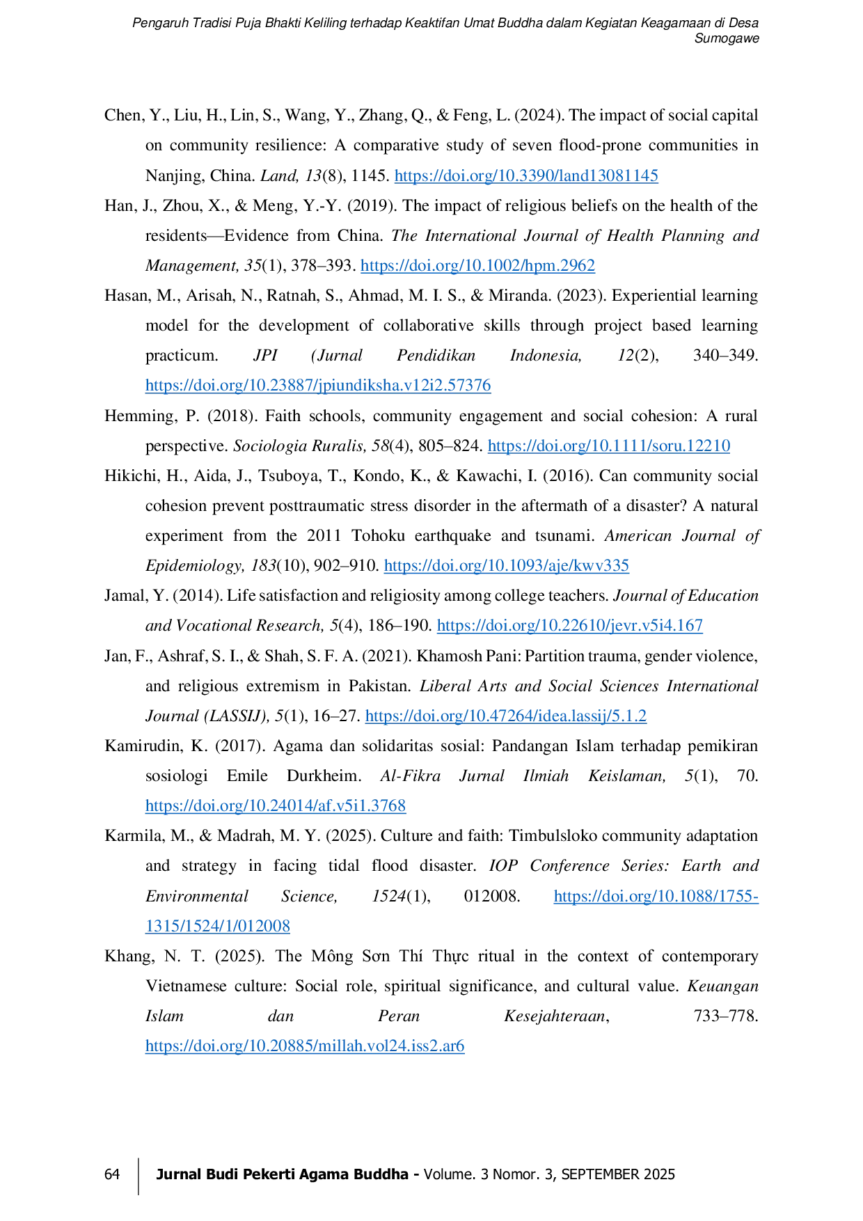 JURIS Pengaruh Tradisi Puja Bhakti Keliling terhadap Keaktifan Umat Buddha dalam Kegiatan Keagamaan di Desa Sumogawe