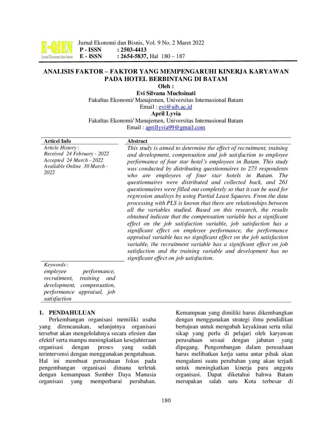 JURIS Analisis Faktor Faktor yang Mempengaruhi Kinerja Karyawan Pada Hotel Berbintang Di Batam