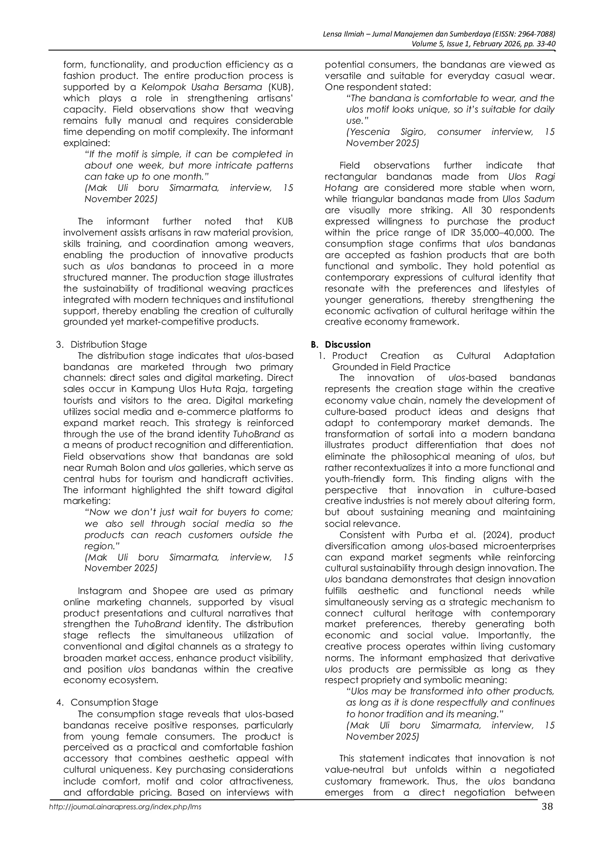 JURIS Product Innovation Practices of Ulos Based Bandanas in the Creative Economy Value Chain