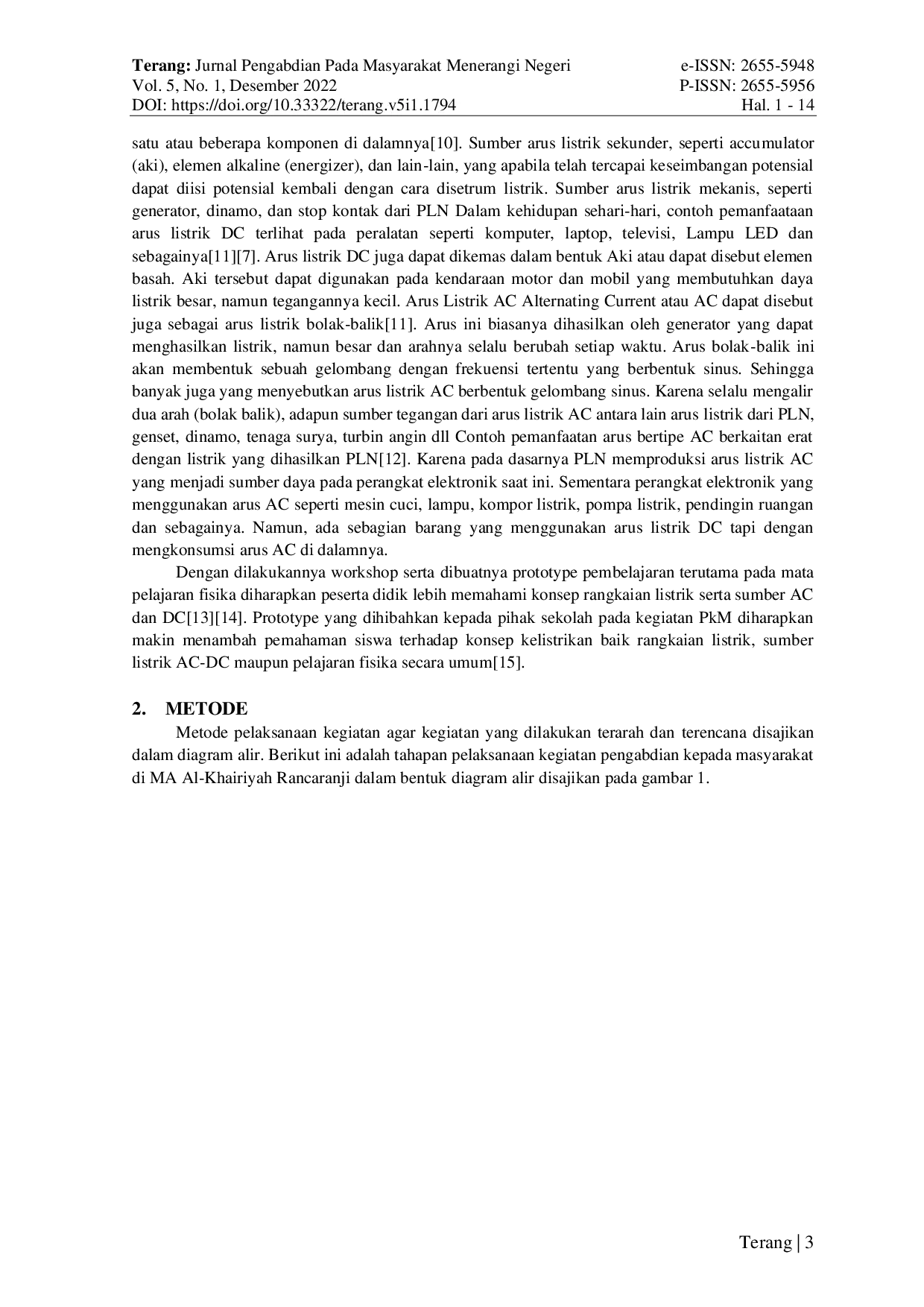 JURIS Implementasi dan Workshop Pembelajaran Rangkaian Listrik dengan Sumber Tenaga Surya di Madrasah Aliyah Al Khairiyah Rancaranji Serang