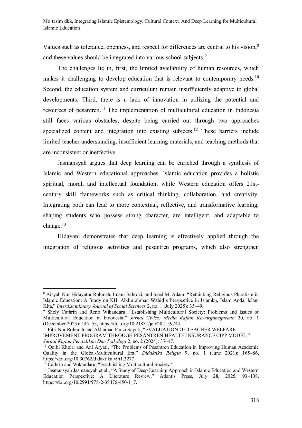 JURIS Integrating Islamic Epistemology Cultural Context and Deep Learning for Multicultural Islamic Education a Thematic Literature Review