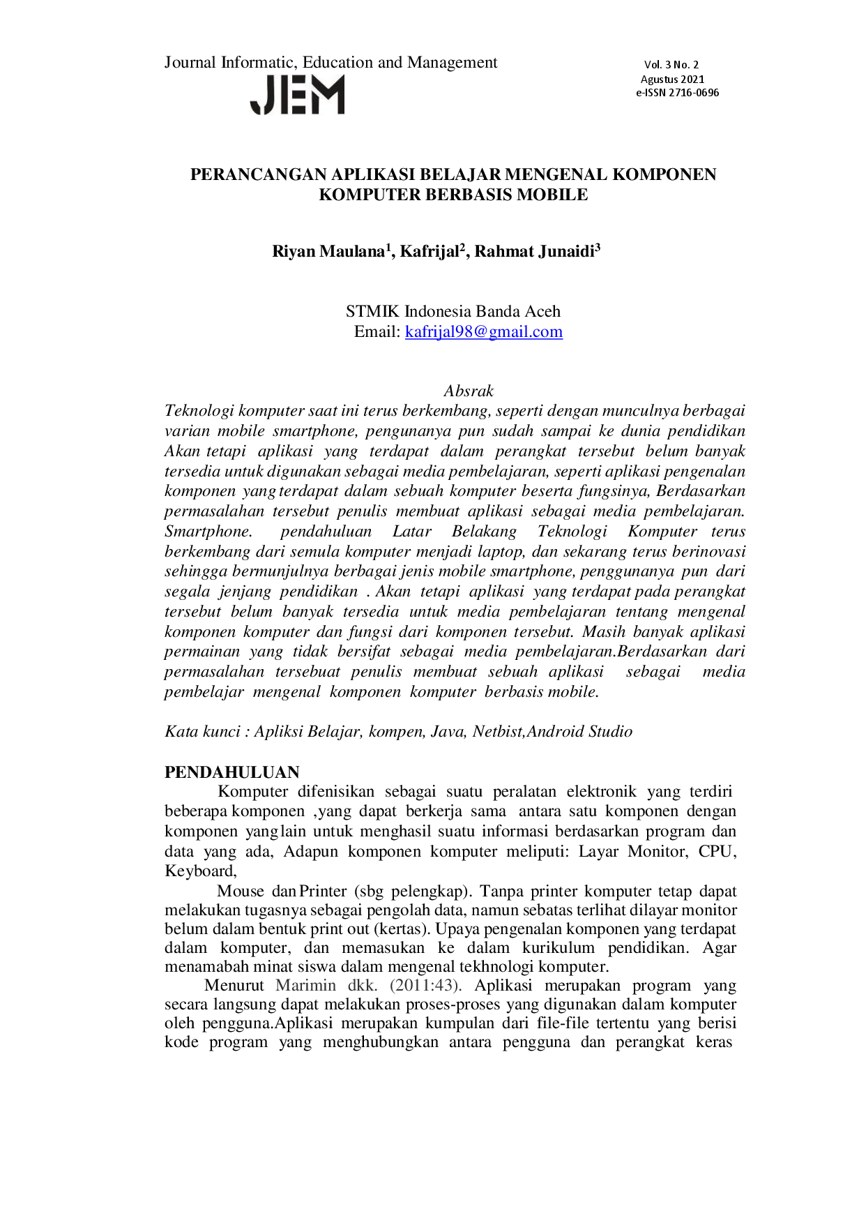 JURIS Perancangan Aplikasi Belajar Mengenal Komponen Komputer Berbasis Mobile