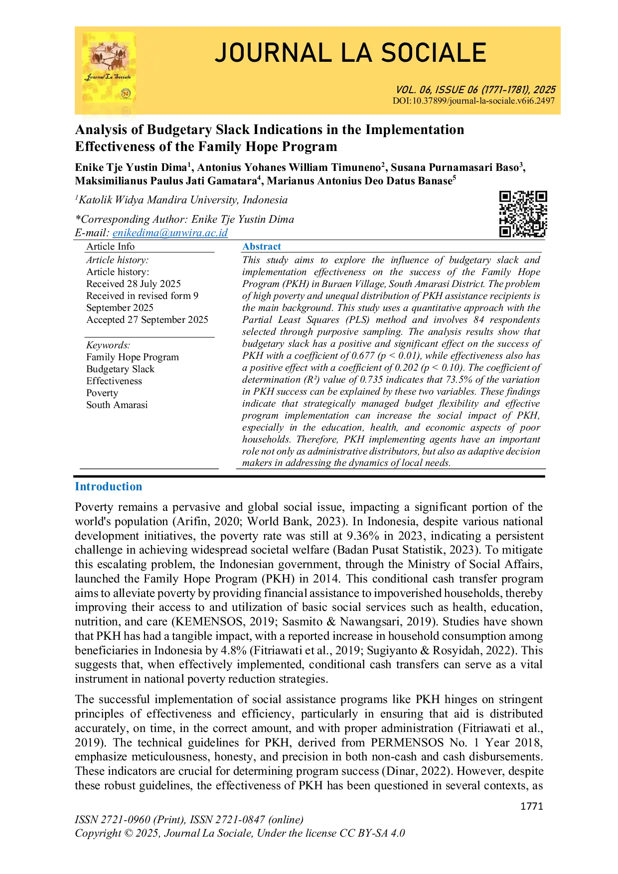 JURIS Analysis of Budgetary Slack Indications in the Implementation Effectiveness of the Family Hope Program