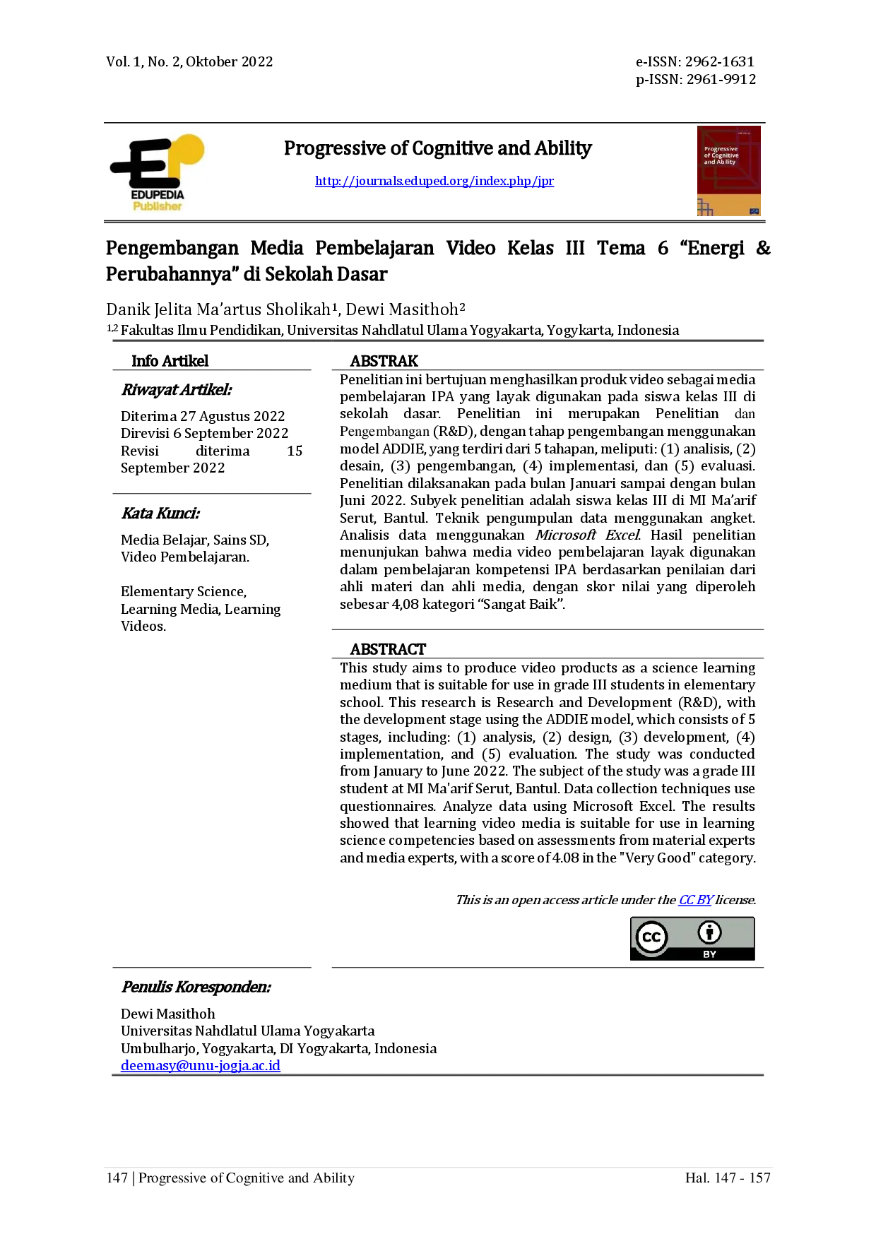juris Pengembangan Media Pembelajaran Video Kelas III Tema 6 Energi Perubahannya di Sekolah Dasar