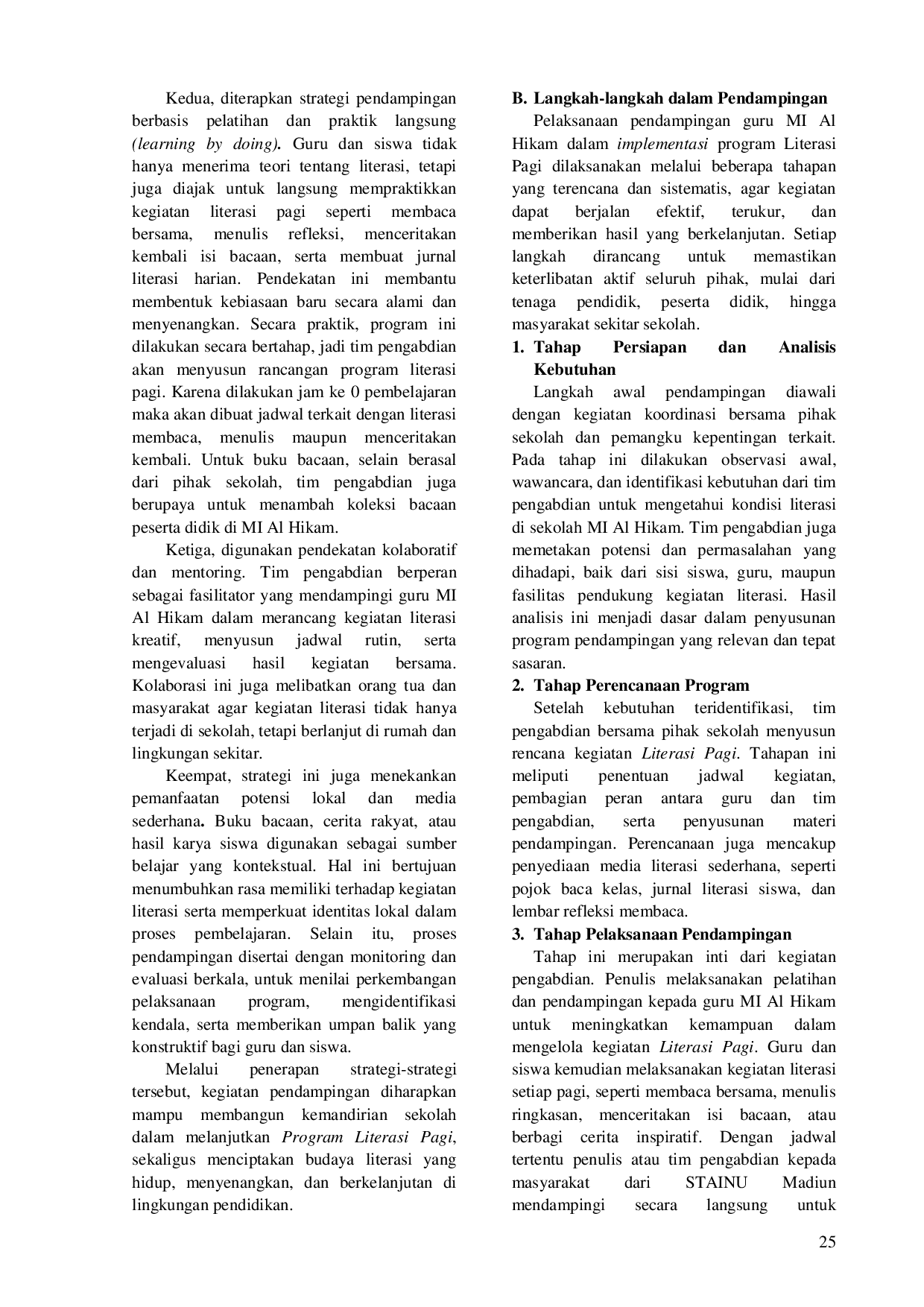 JURIS Pendampingan pada Guru MI AL HIKAM dalam Implementasi Program Literasi Pagi