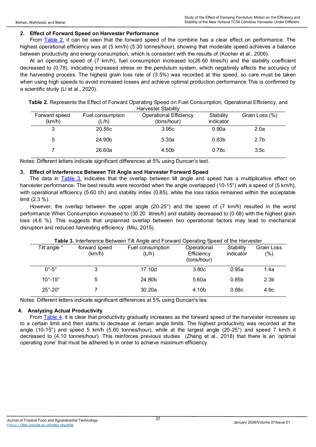 JURIS Study of the Effect of Damping Pendulum Motion on the Efficiency and Stability of the New Holland TC54 Combine Harvester Under Different Operating Conditions