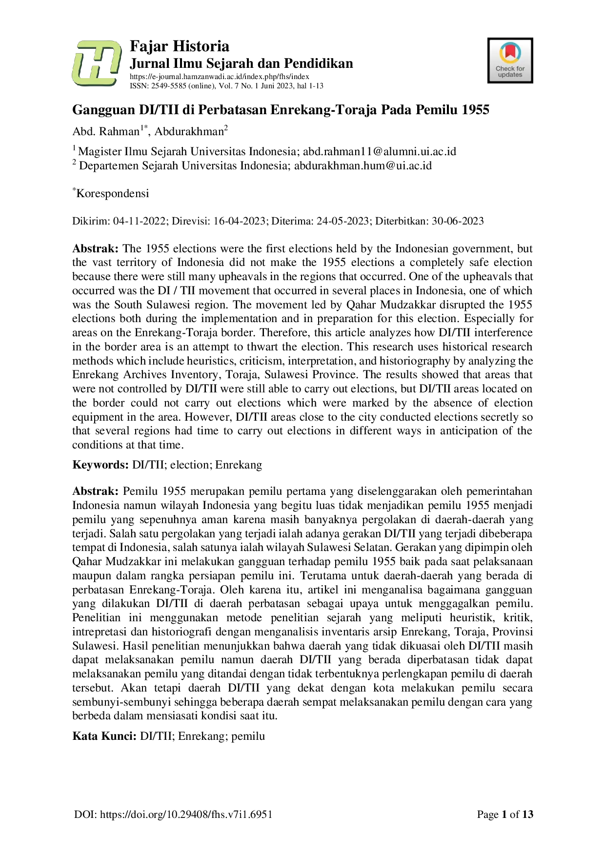 JURIS Gangguan DI TII di Perbatasan Enrekang Toraja Pada Pemilu 1955