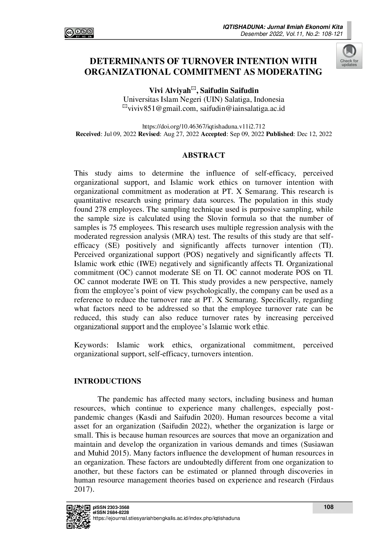 juris Determinants Of Turnover Intention With Organizational Commitment As Moderating