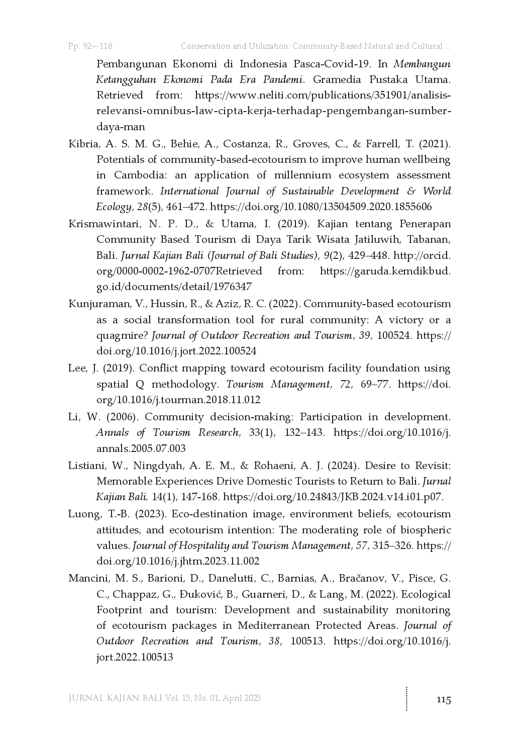 juris Conservation and Utilization Community Based Natural and Cultural Tourism Site Design in West Bali National Park