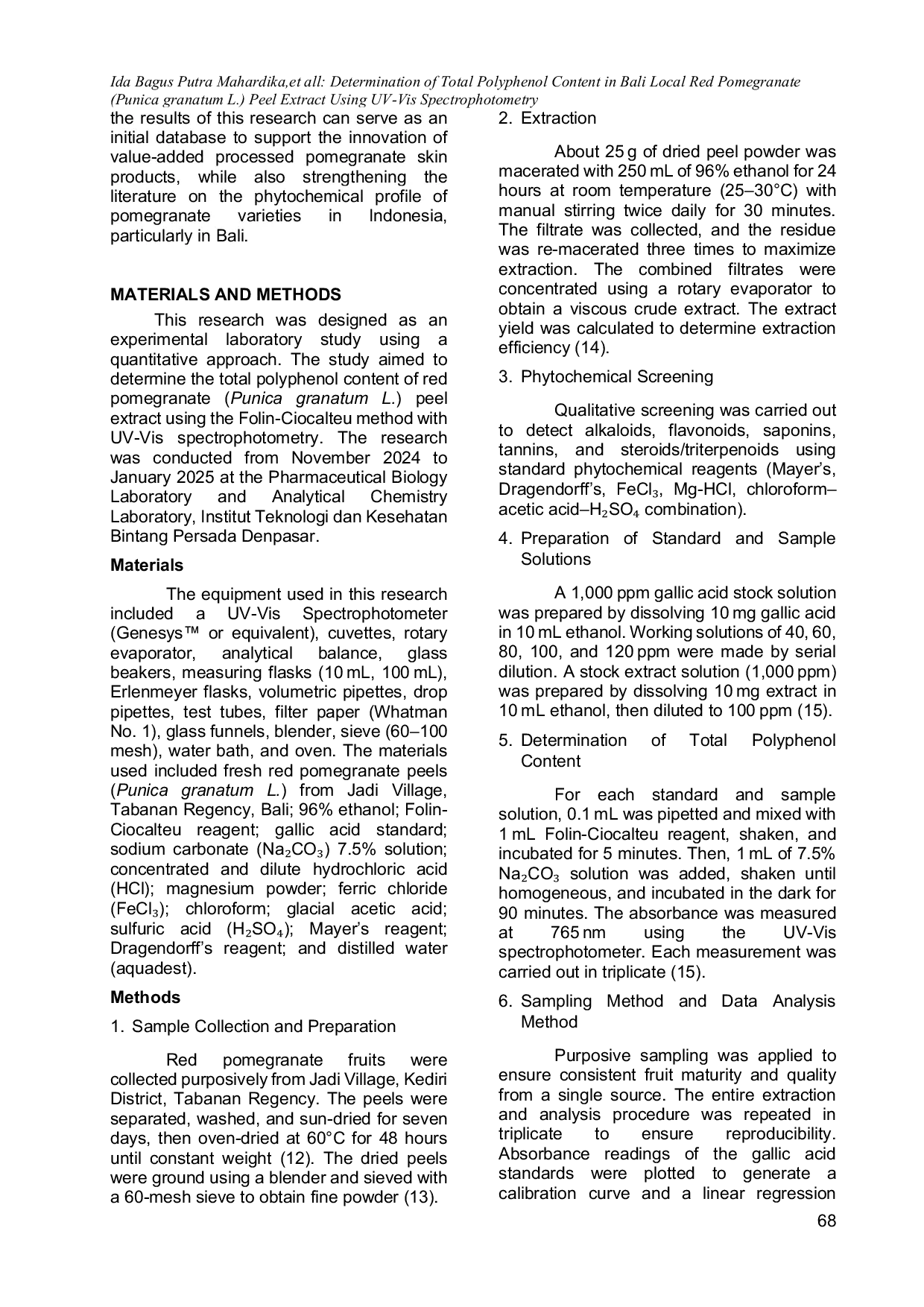 JURIS Determination of Total Polyphenol Content in Bali Local Red Pomegranate Punica granatum L Peel Extract Using UV Vis Spectrophotometry