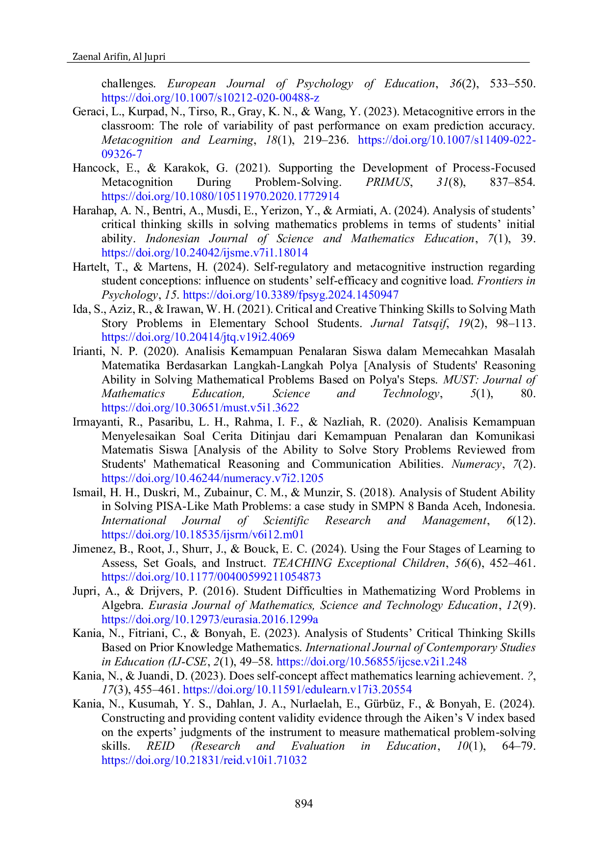 JURIS Unveiling students cognitive patterns in word problem solving The case of single variable linear equations