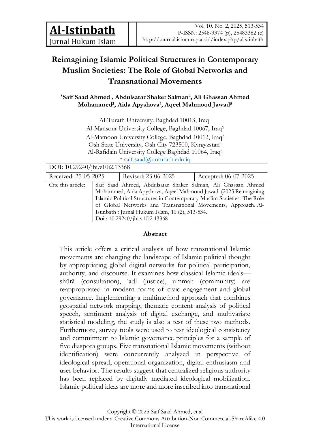 JURIS Reimagining Islamic Political Structures in Contemporary Muslim Societies The Role of Global Networks and Transnational Movements