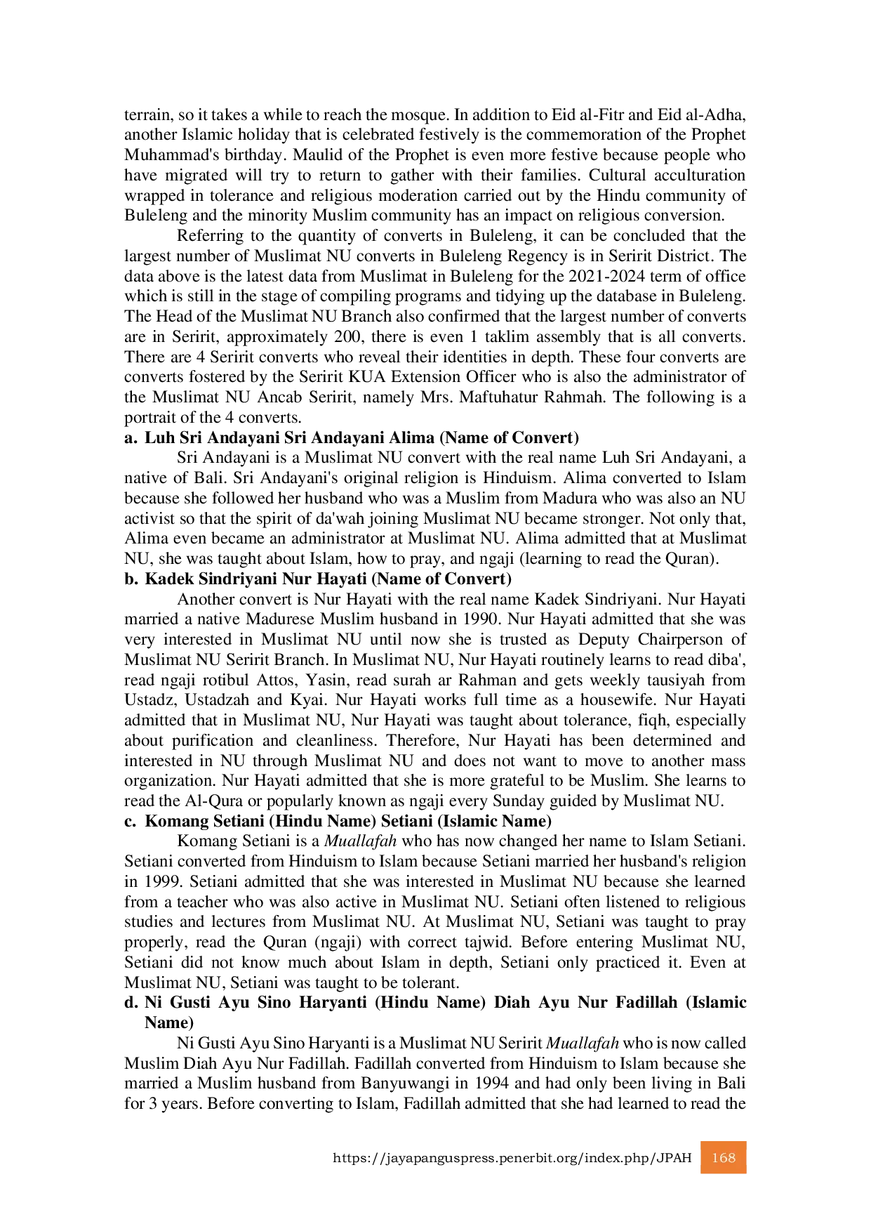 JURIS Muallafah Muslimat NU Buleleng Bali Religious Tolerance and Moderation in a Hindu Society in Bali