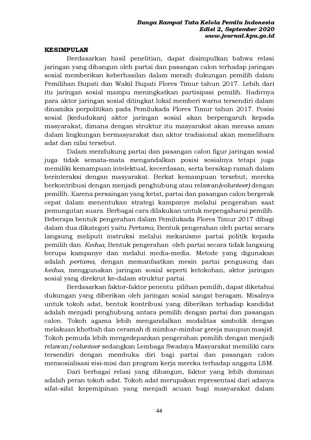 juris Jaringan Sosial dan Mobilsasi Pemilih dalam Pemilihan Bupati dan Wakil Bupati Kabupaten Flores Timur Tahun 2017