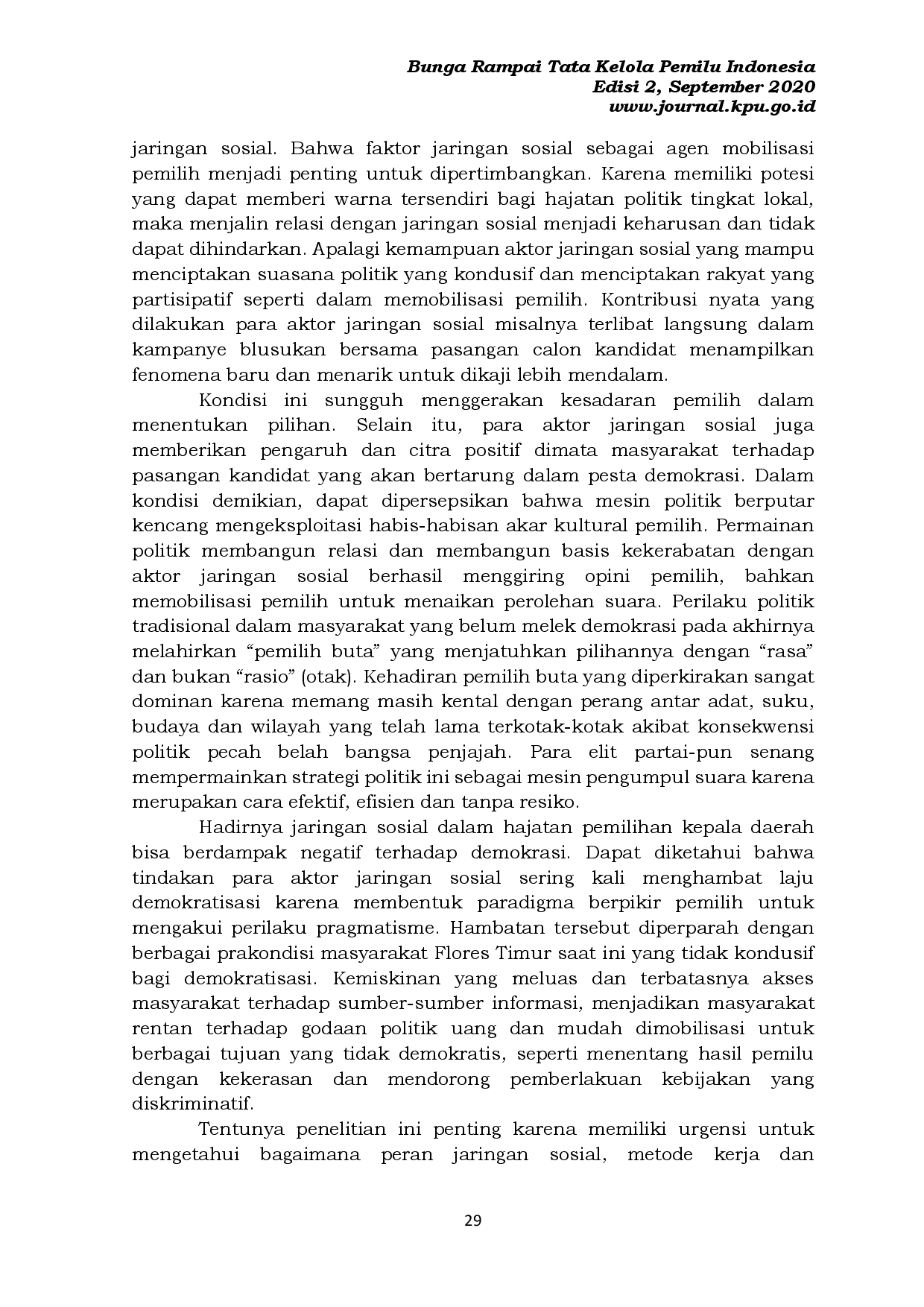 juris Jaringan Sosial dan Mobilsasi Pemilih dalam Pemilihan Bupati dan Wakil Bupati Kabupaten Flores Timur Tahun 2017