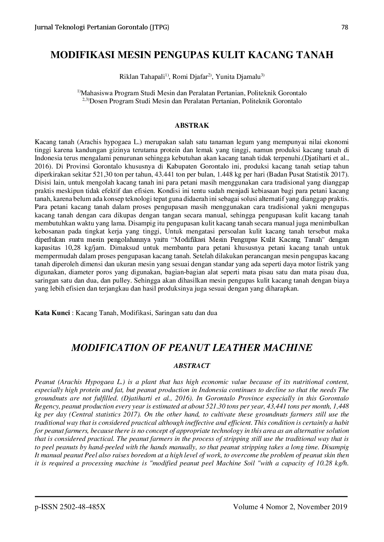 juris Modifikasi Mesin Pengupas Kulit Kacang Tanah