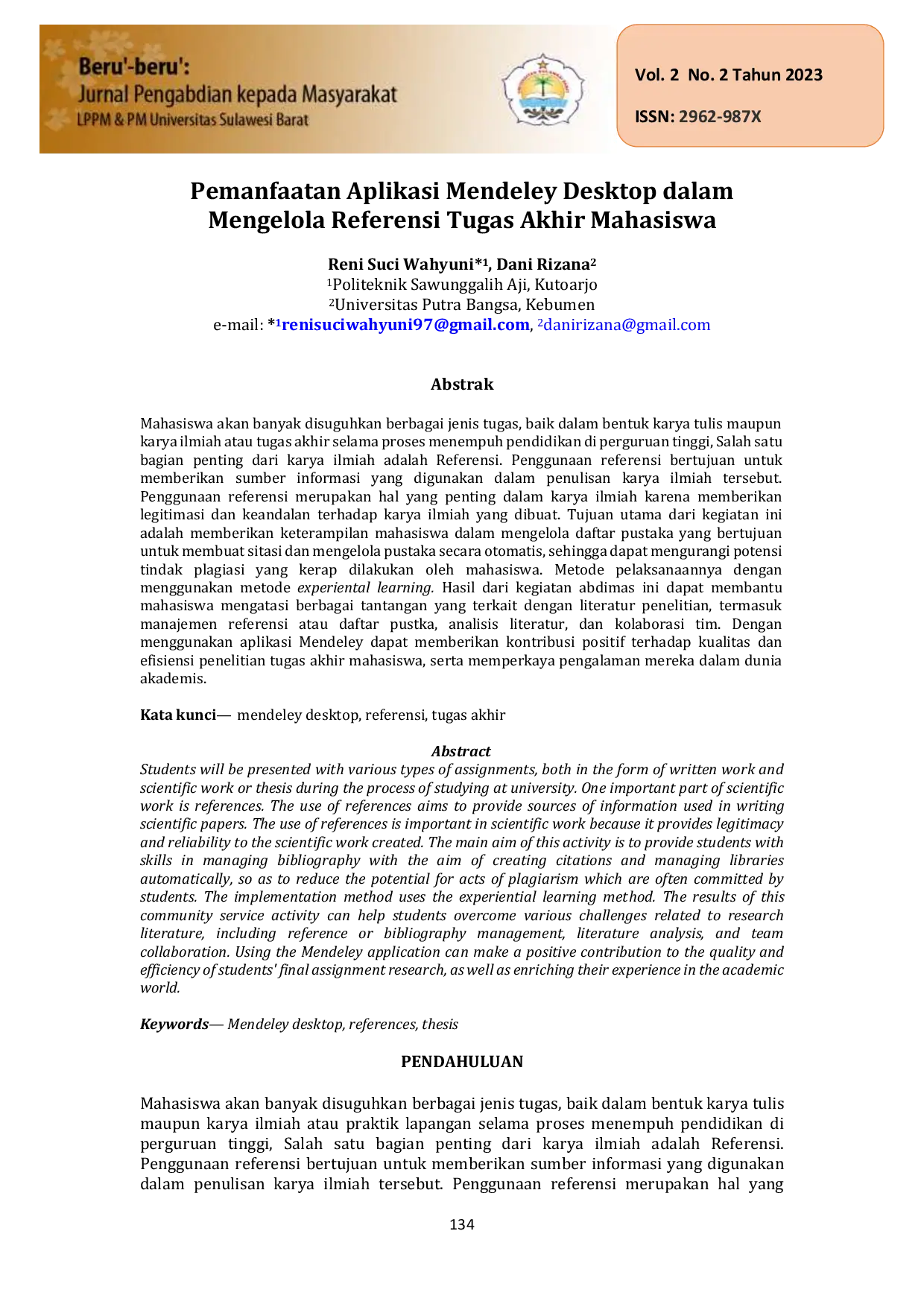 JURIS Pemanfaatan Aplikasi Mendeley Desktop dalam Mengelola Referensi Tugas Akhir Mahasiswa