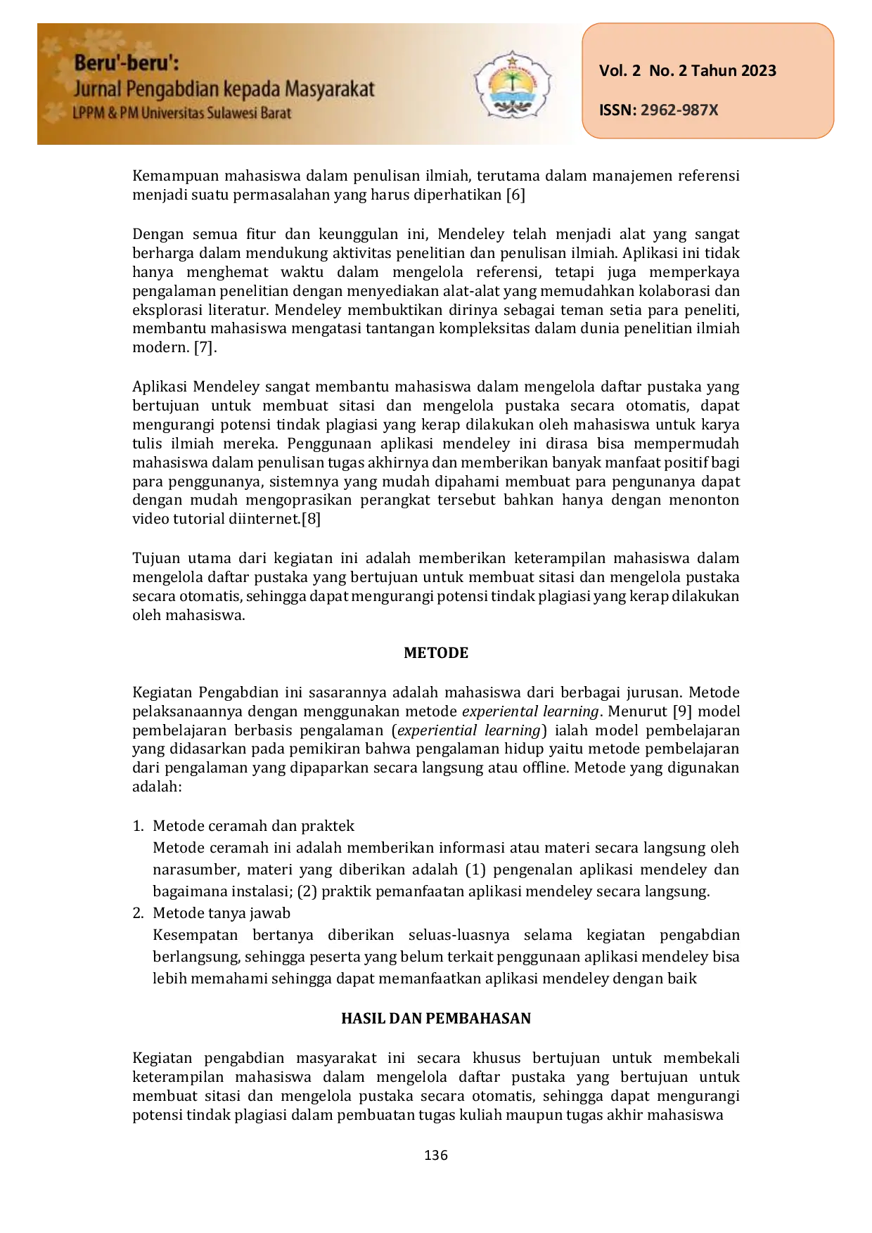 JURIS Pemanfaatan Aplikasi Mendeley Desktop dalam Mengelola Referensi Tugas Akhir Mahasiswa