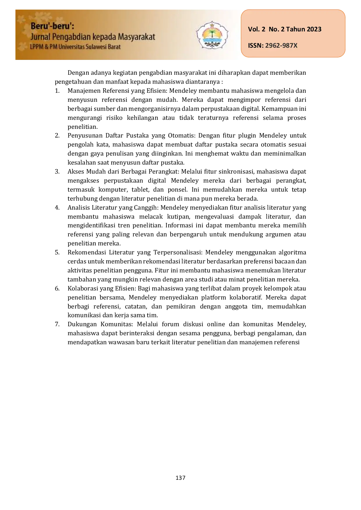 JURIS Pemanfaatan Aplikasi Mendeley Desktop dalam Mengelola Referensi Tugas Akhir Mahasiswa