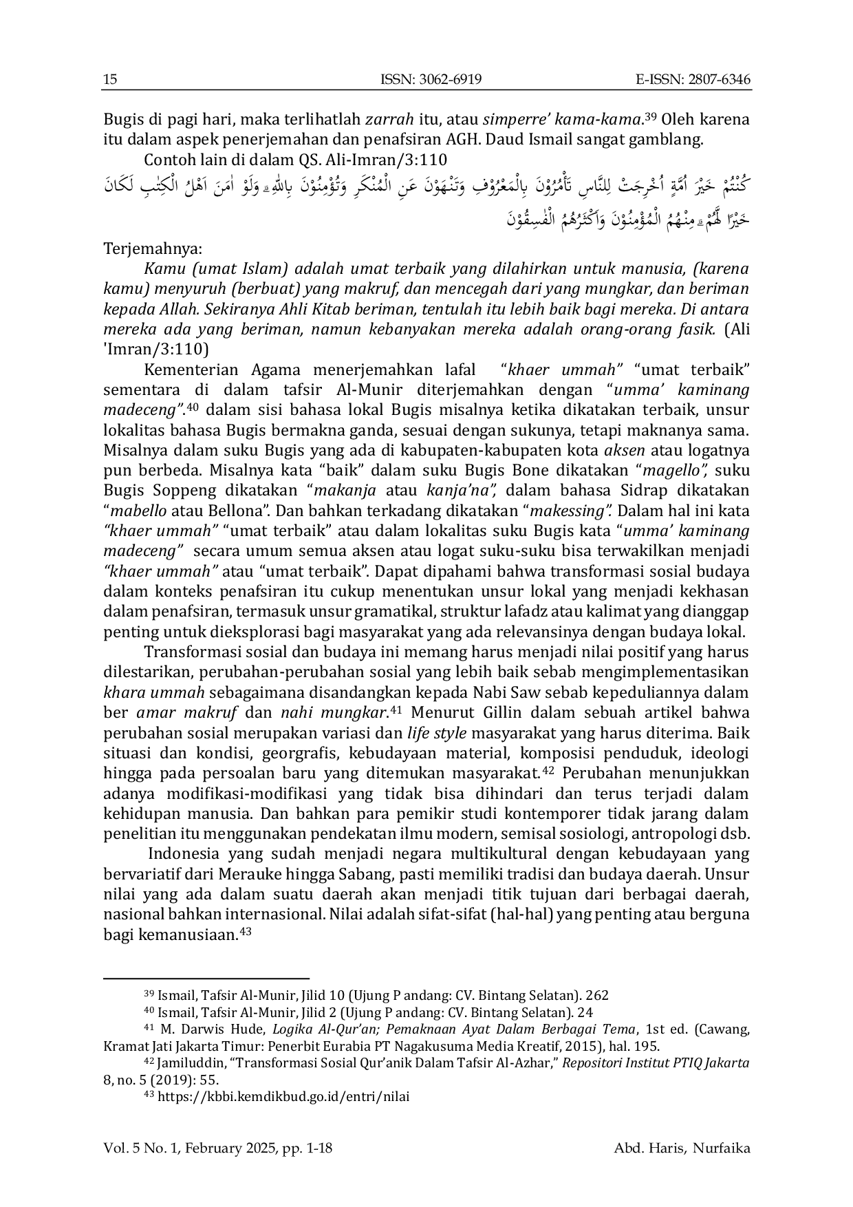 JURIS The Nusantara Interpretation By Bugis Scholars Social And Local Dimensions Of Al Munir Tafsir By Agh Daud Ismail