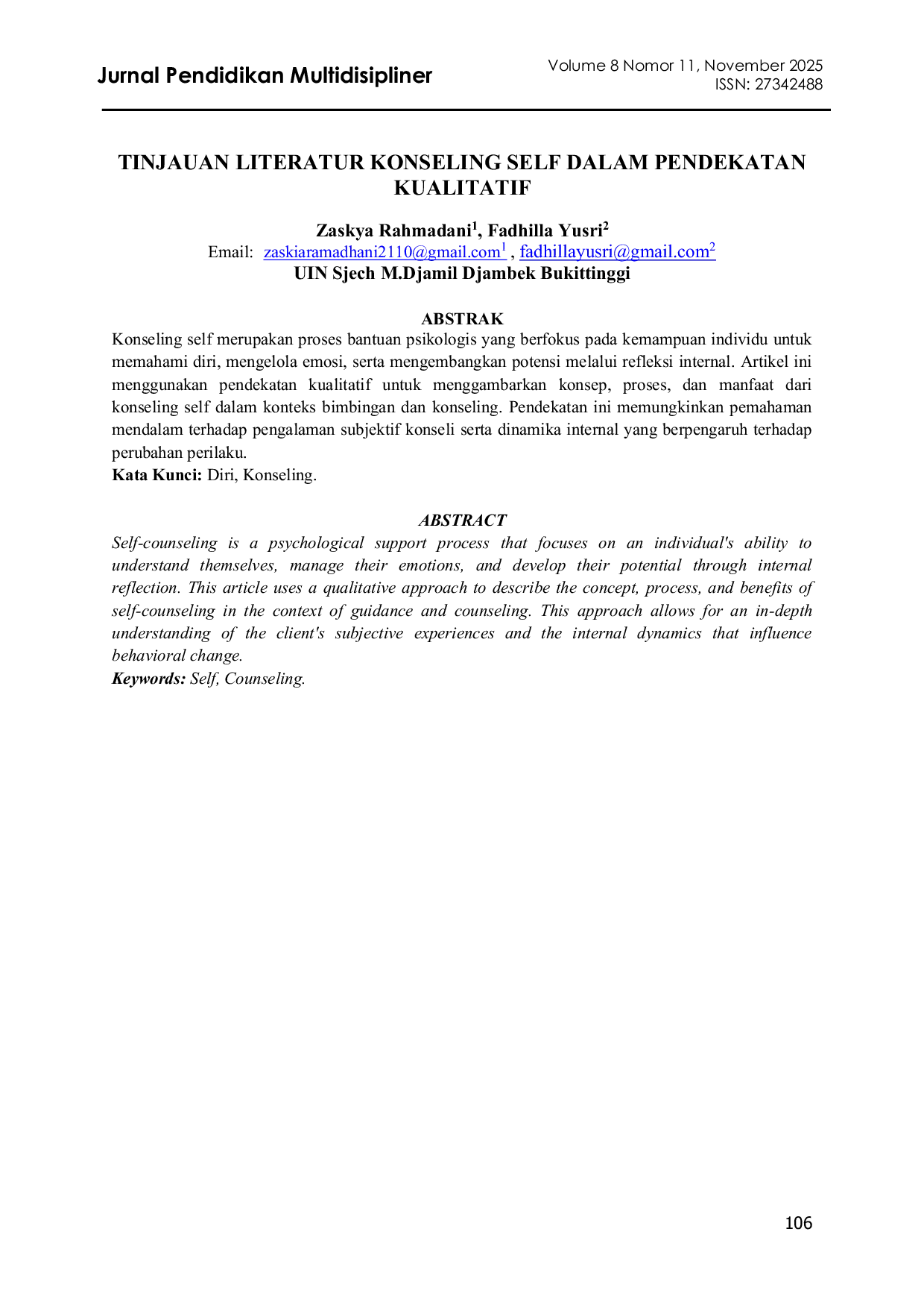 JURIS Tinjauan Literatur Konseling Self Dalam Pendekatan Kualitatif