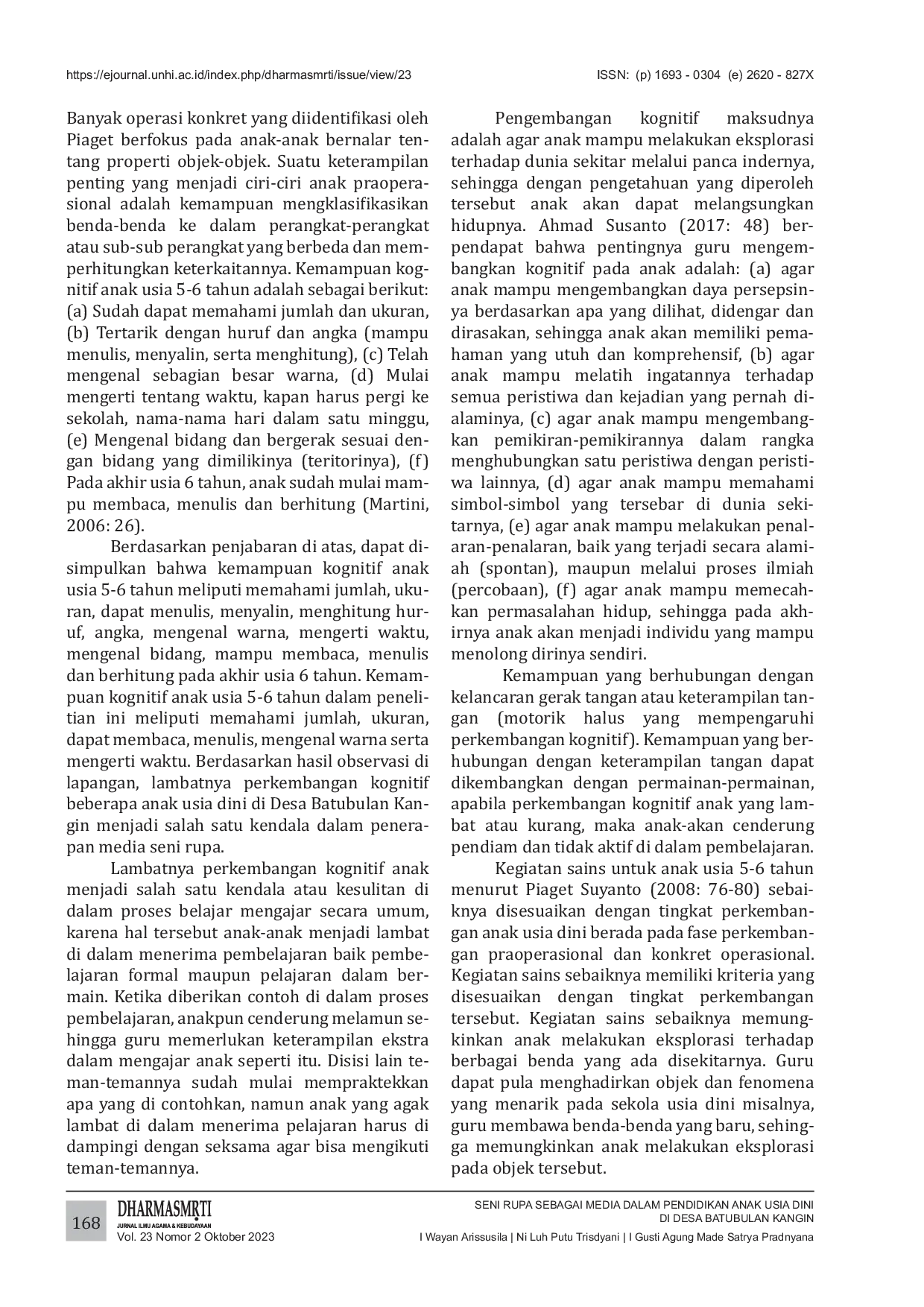 JURIS Seni Rupa Sebagai Media Dalam Pendidikan Anak Usia Dini Di Desa Batubulan Kangin