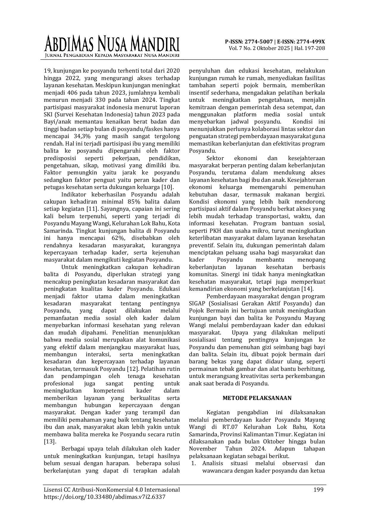 JURIS PEMBERDAYAAN KADER SIGAP DAN POJOK BERMAIN TINGKATKAN KUNJUNGAN POSYANDU MAYANG WANGI SAMARINDA KALIMANTAN TIMUR