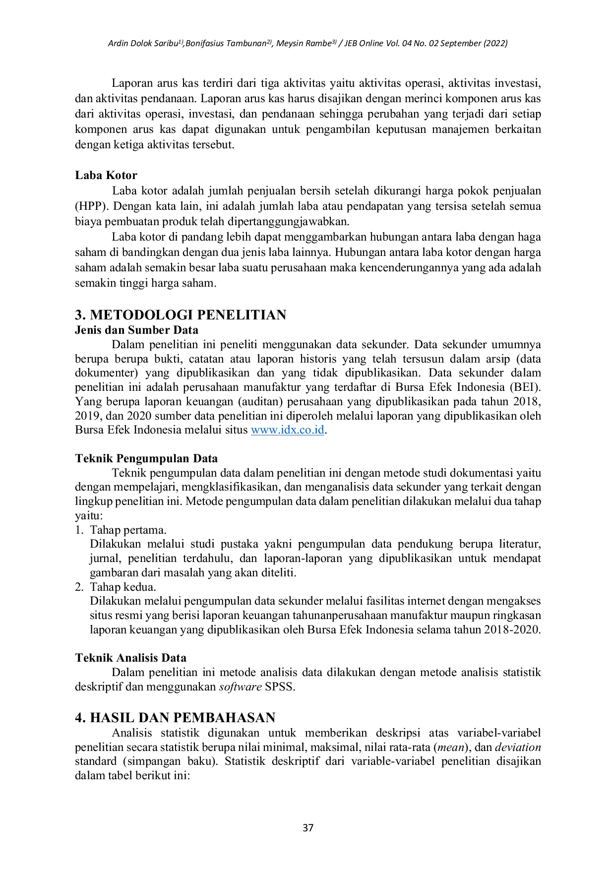 JURIS Pengaruh Komponen Arus Kas Dan Laba Kotor Terhadap Harga Saham Studi Kasus Pada Perusahaan Manufaktur Di Bursa Efek Indonesia
