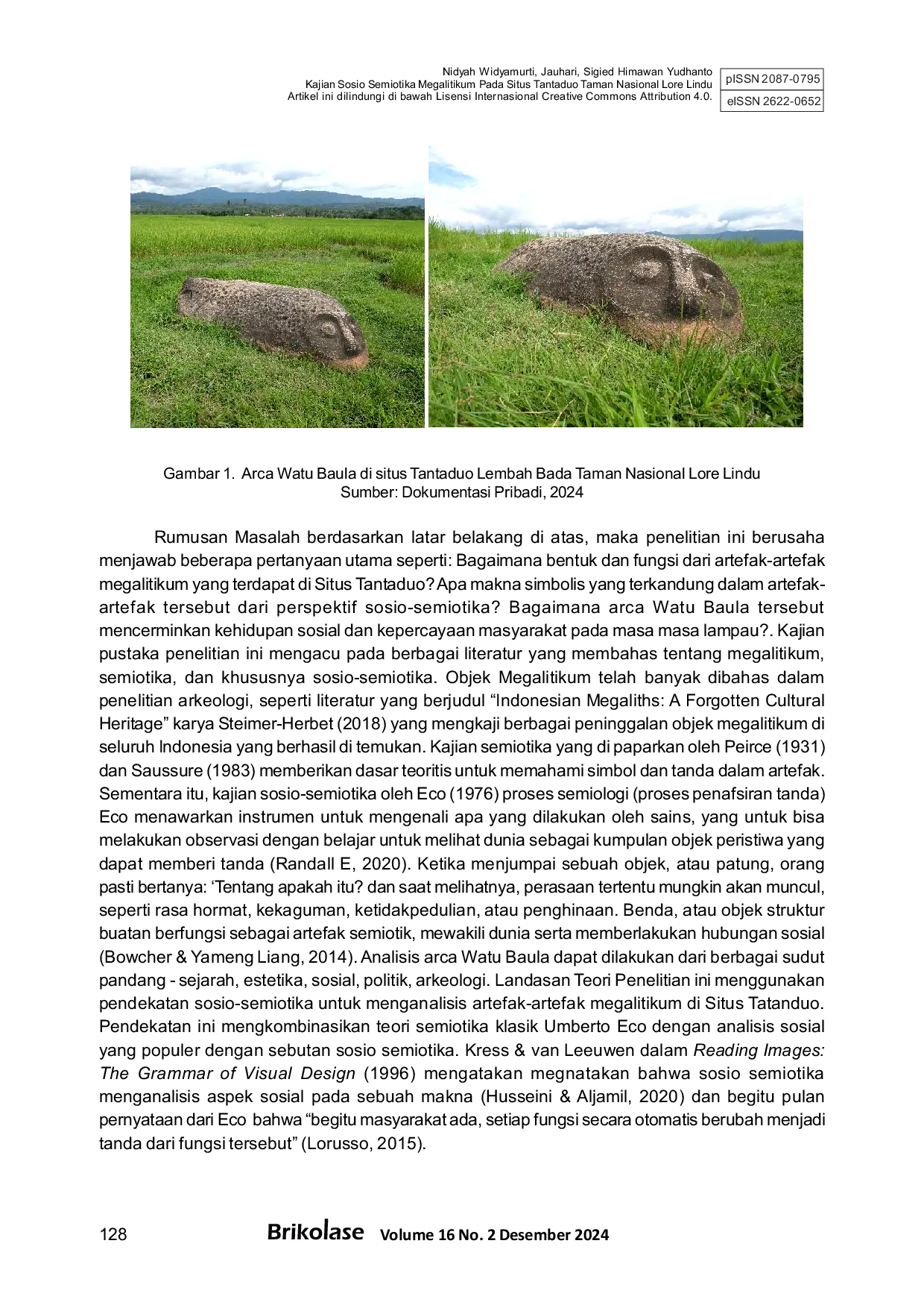 JURIS Kajian Sosio Semiotika Megalitikum Pada Sistus Tantaduo Taman Nasional Lore Lindu