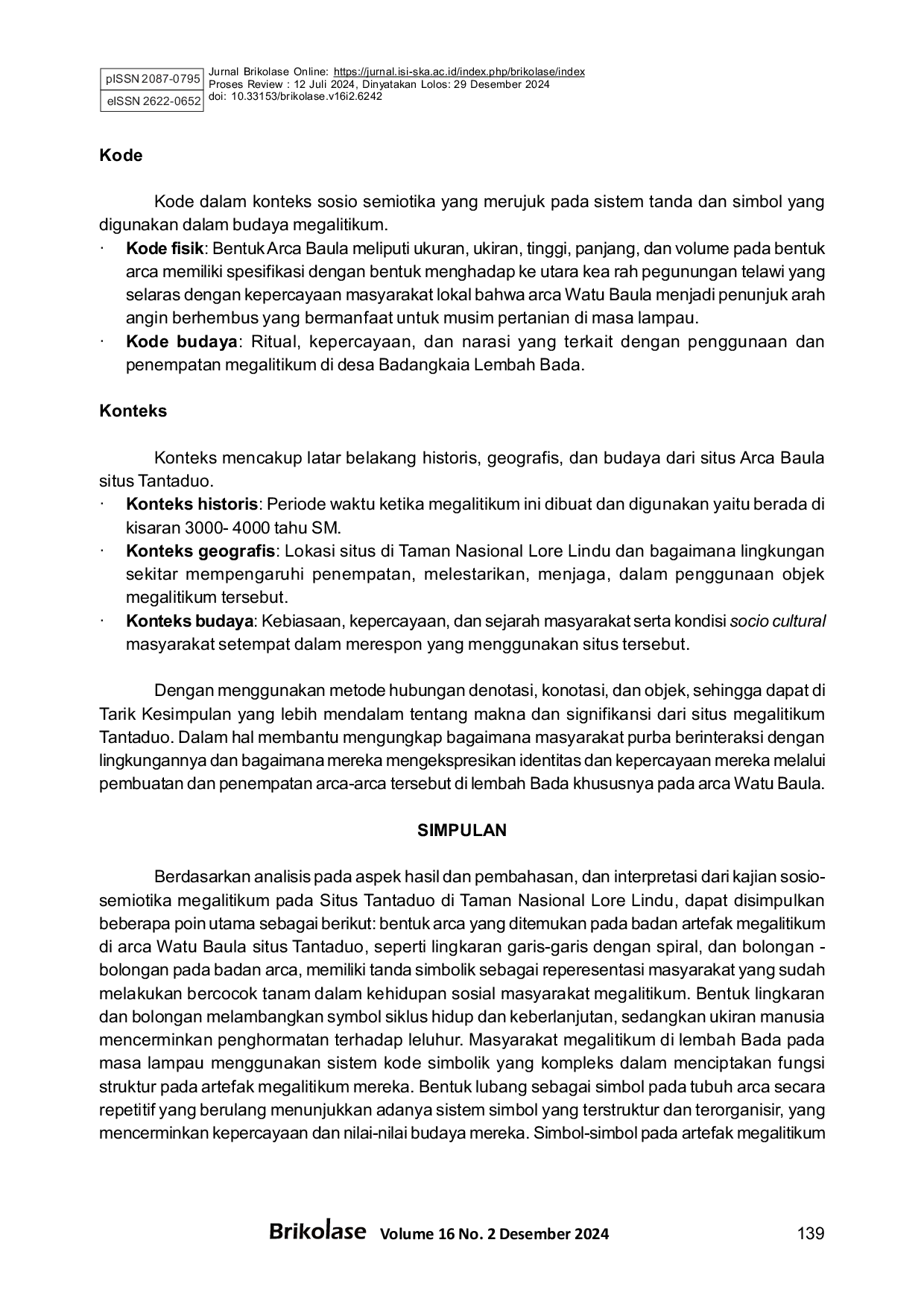 JURIS Kajian Sosio Semiotika Megalitikum Pada Sistus Tantaduo Taman Nasional Lore Lindu