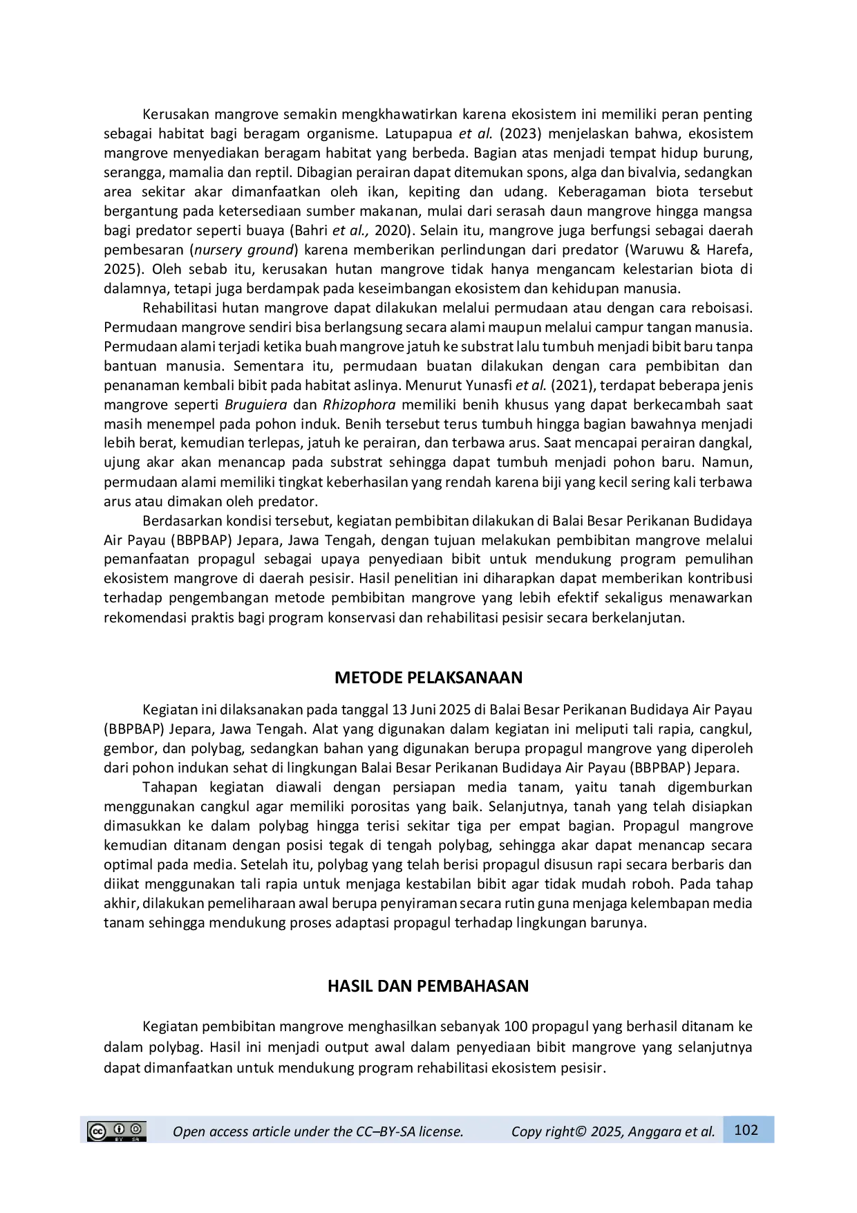 JURIS Pembibitan Mangrove Melalui Pemanfaatan Propagul Sebagai Upaya Pemulihan Ekosistem Pesisir Di Balai Besar Perikanan Budidaya Air Payau Bbpbap Jepara Jawa Tengah